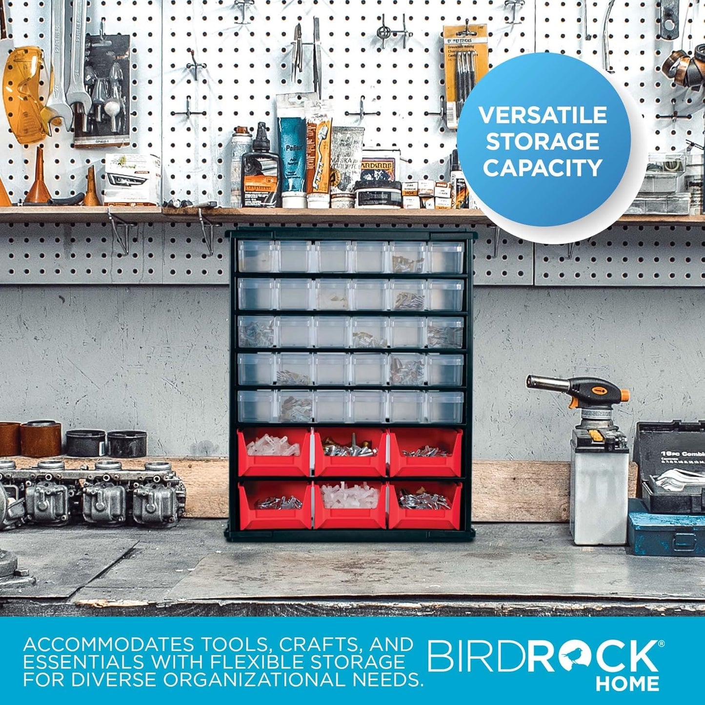BIRDROCK HOME Craft Organizer Bin with 36 Drawers | Heavy-Duty Metal Hardware Storage Organization | Great for Nails, Nuts, Bolts, Legos | Mini & Large Drawer