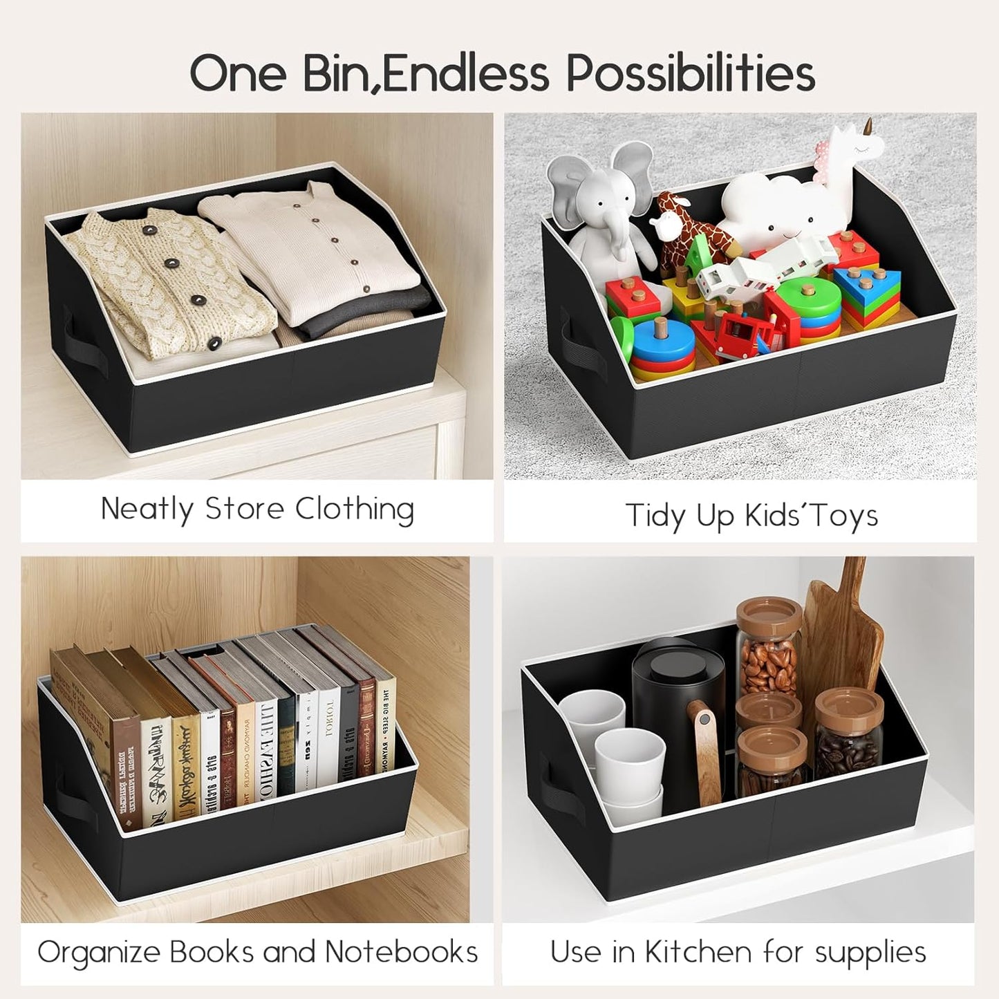 Large Closet Organizers and Storage Bins - 10 Pack Trapezoid Storage Baskets for Shelves, Foldable Fabric Baskets with Handles Ideal for Closet, Basket, Wardrobe and Shelf Storage, Black