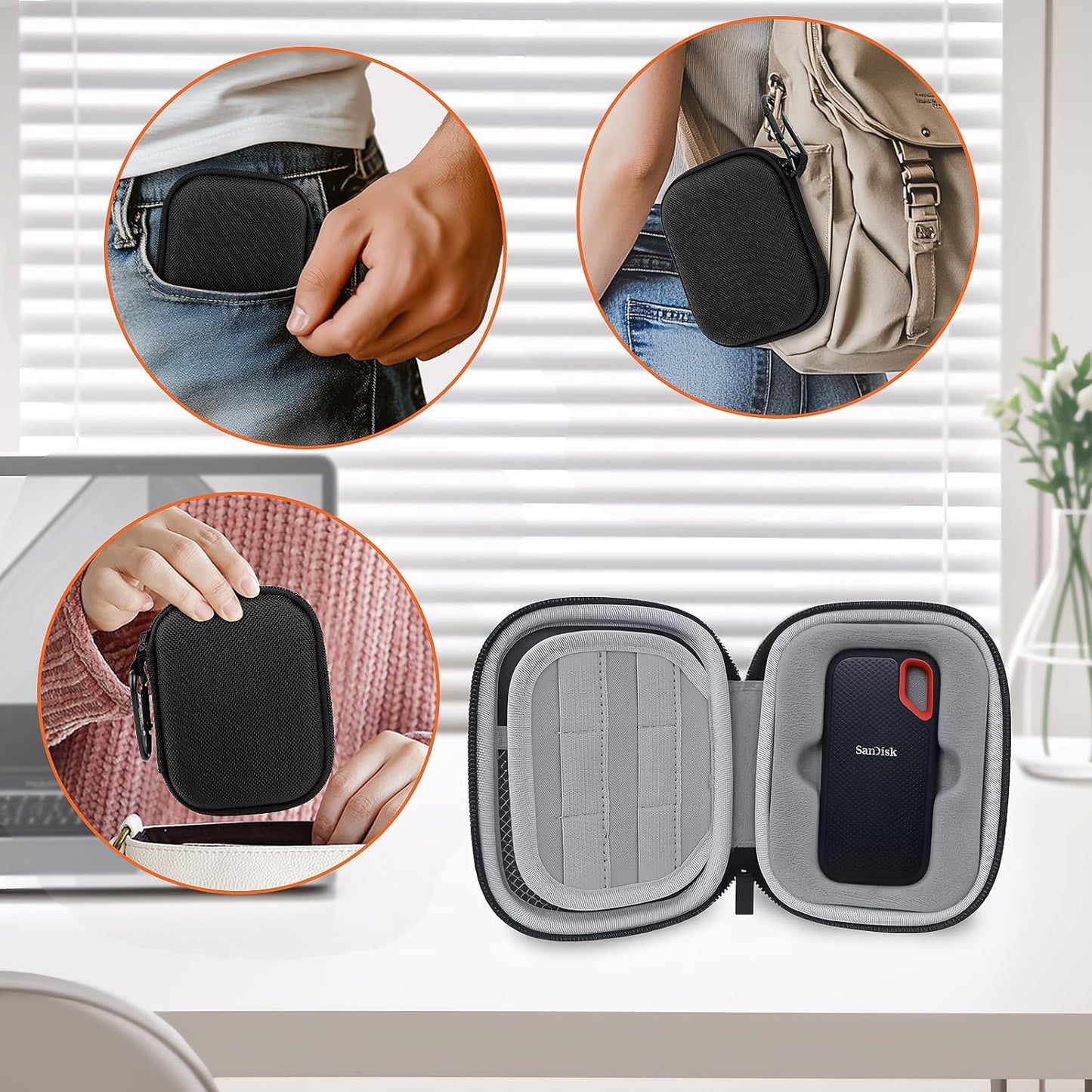 Hard Case for SanDisk Extreme Portable SSD 500GB 1TB 2TB 4TB 8TB External Solid State Drive Case -Custom-Insert Shockproof Protective Storage Travel Bag for SSD Sd Card Holder (Gray)