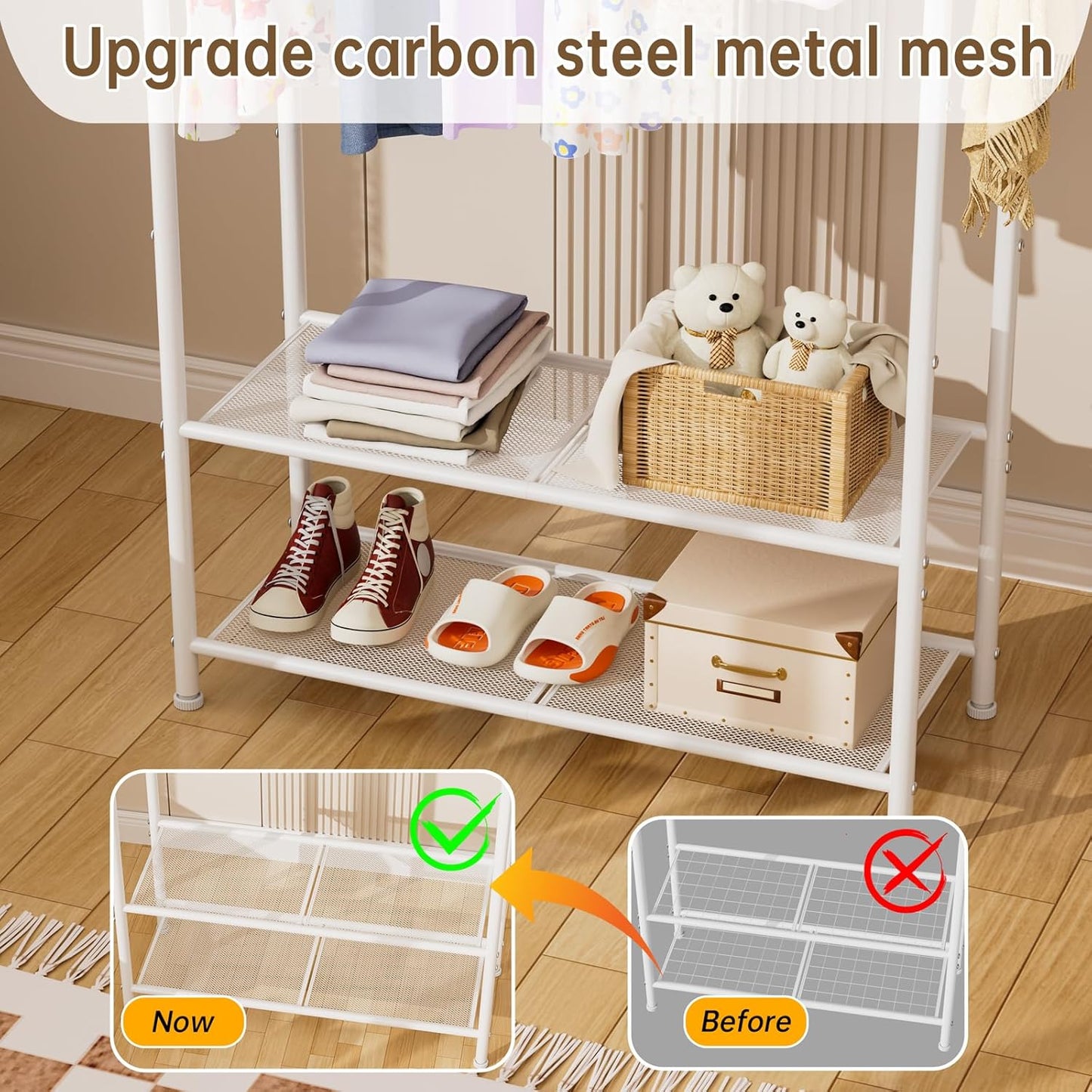 Clothes Garment Coat Rack Drying Clothing Racks Metal Freestanding for Hanging Clothes Portable Closet for Laundry Bedroom White