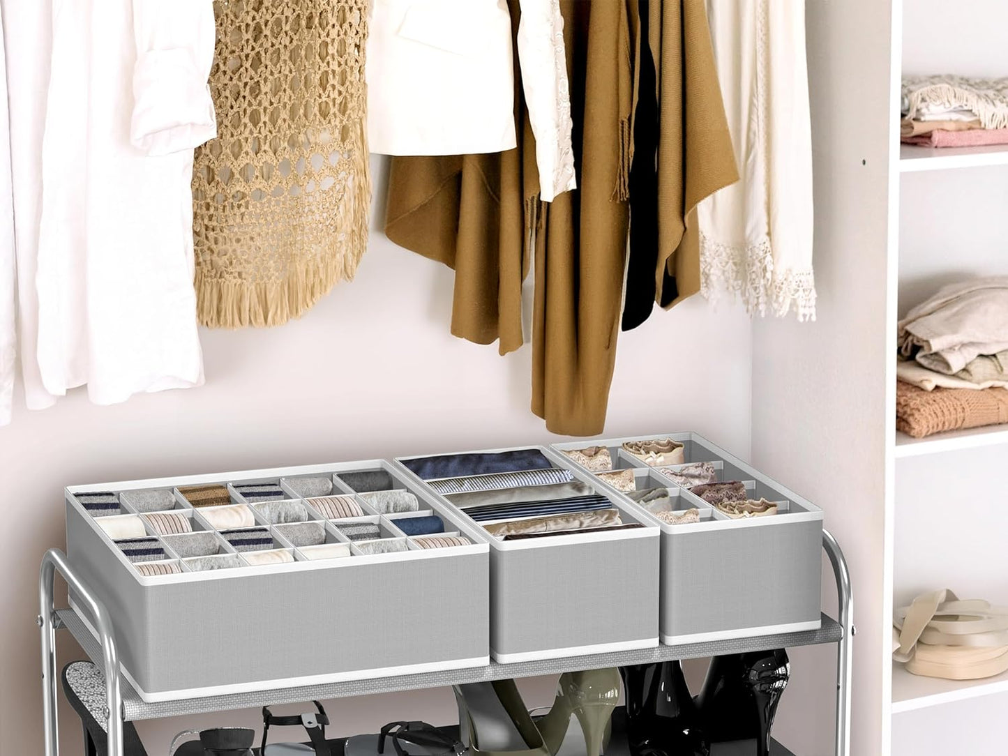 Simple Houseware Closet Underwear Organizer Drawer Divider Assorted 7 Pieces, Gray