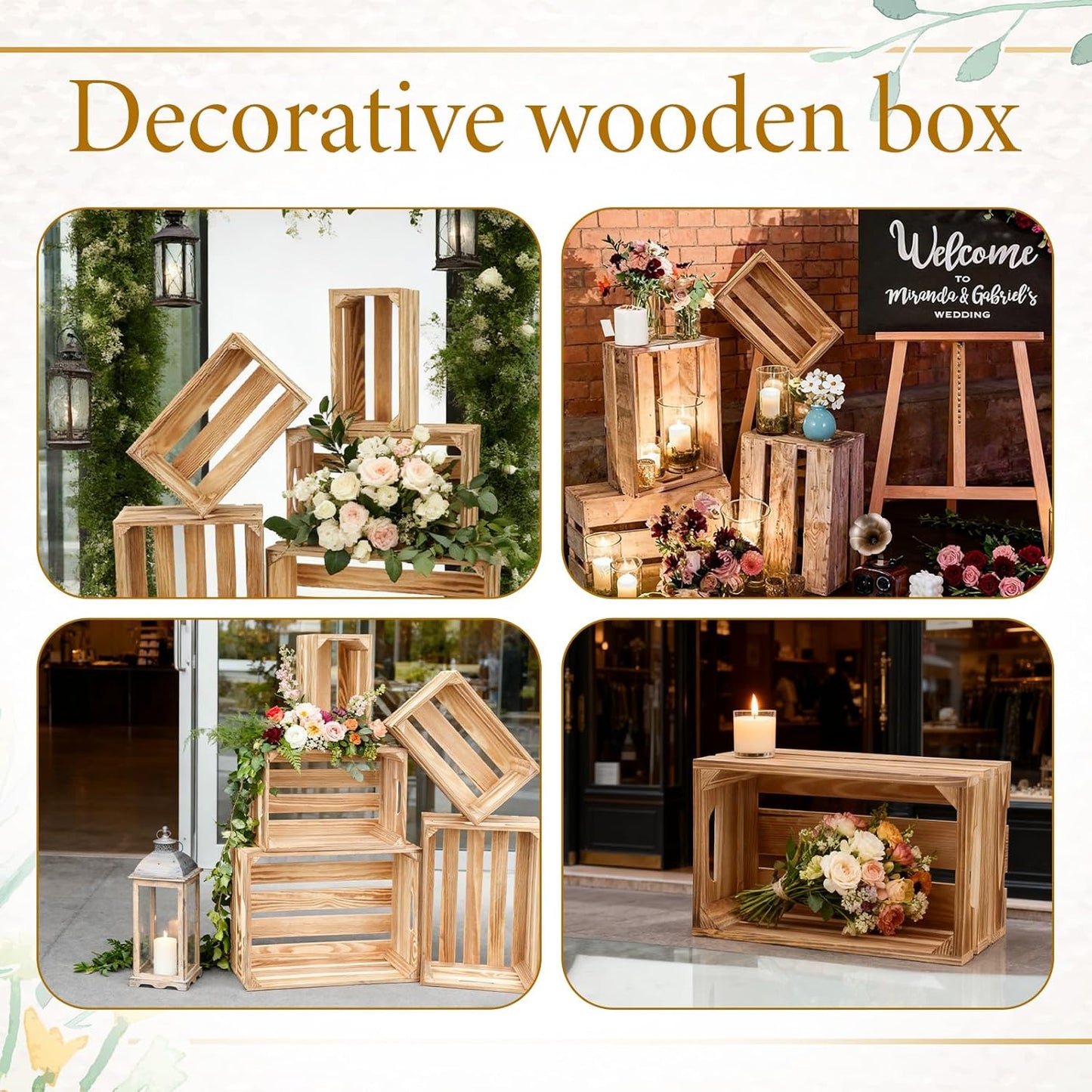 5 Pcs Decorative Nesting Wooden Crates for Storage Display Rustic, Large Torched Wood Storage Crates, Large Farmhouse Wooden Basket with Handle for Storages Container and Decorations, 5 Size