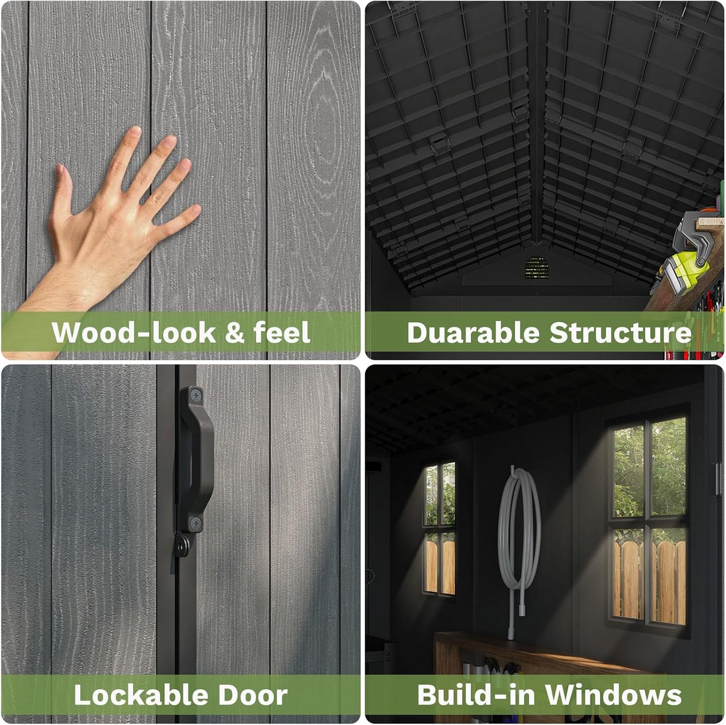 Patiowell 4 x 8 FT Plastic Outdoor Storage Shed with Floor, Garden Tool Shed with Two Windows and Single Lockable Door for Garden, Backyard, Lawn, Easy to Install (Dark Grey) (Fit-it Shed)