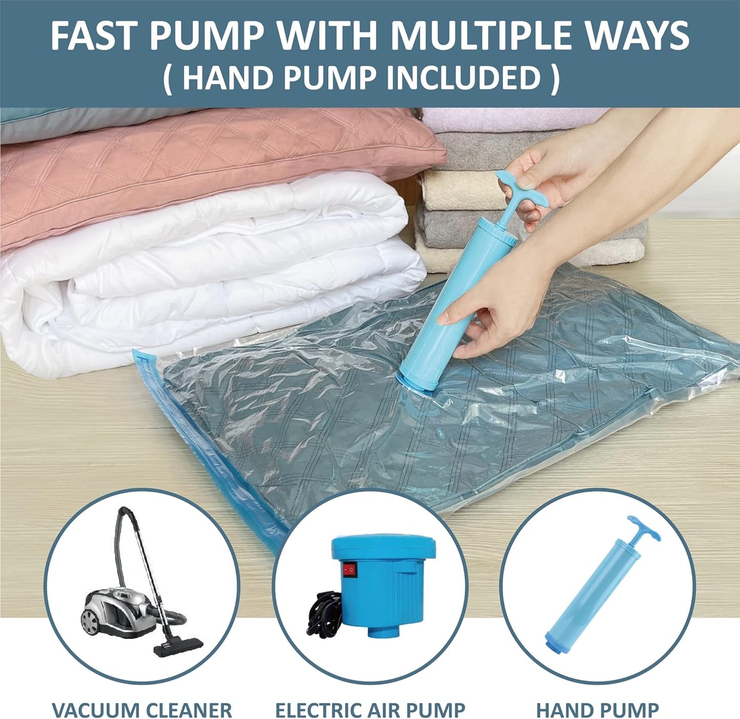 10 Pack Vacuum Storage Bags with Pump, 5 Jumbo and 5 Large Space Saver Vacuum Storage Bags, Vacuum Seal Bags for Clothing, Comfoters, Pillows, Blanket, Bedding
