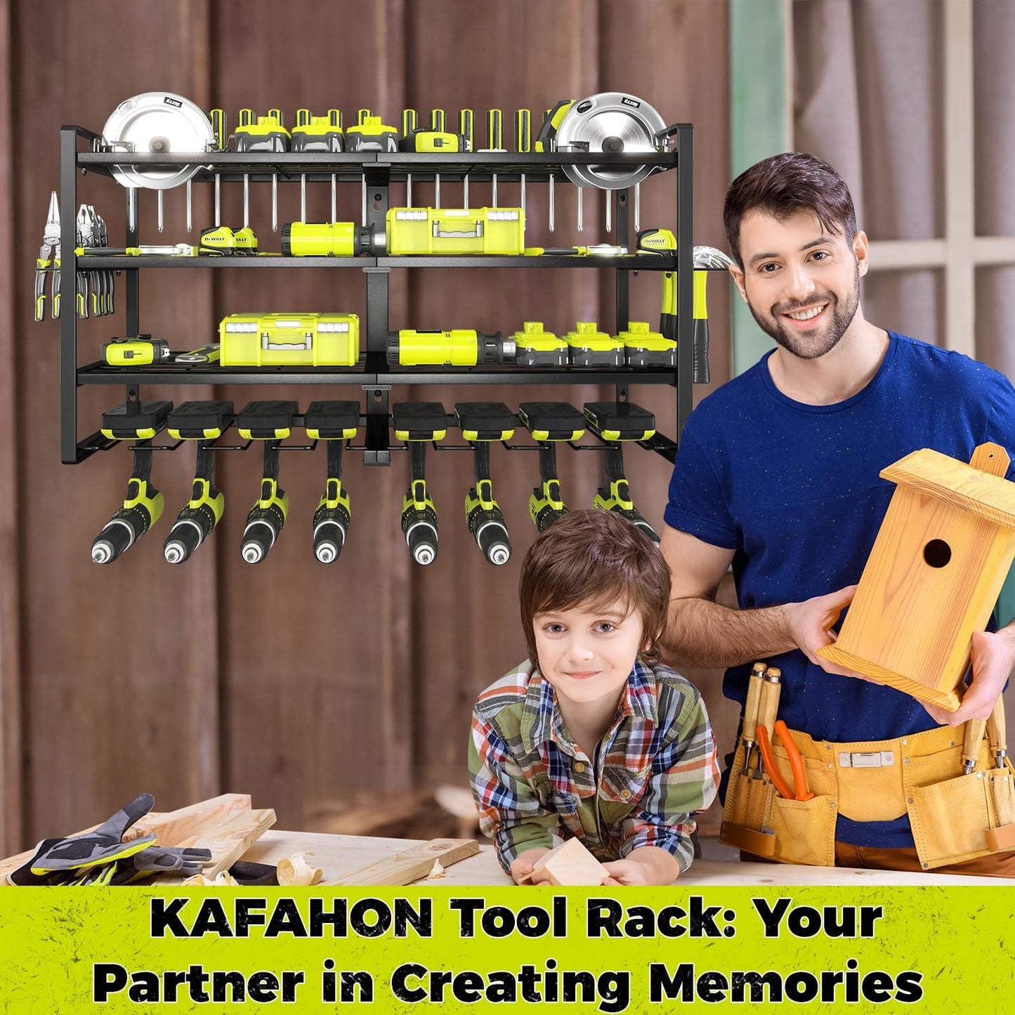 KAFAHOM Power Tool Organizer-8 Drill Holder Wall Mount,4 Layer Heavy Duty Metal Power Tool Storage Rack,Garage Tool Organizer and Storage with Screwdriver Holder/Plier Holder/Hammer Holder