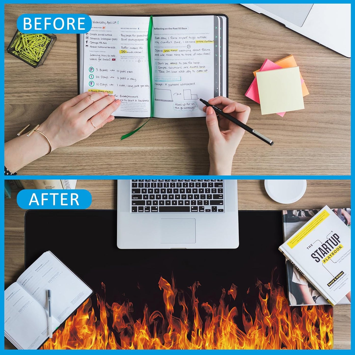 Fire Flames Large Gaming Mouse Pad,Waterproof Desk Mat for Desktop,Non-Slip Rubber Base Mousepad with Stitched Edges for Laptop Office and Home 35.4X15.7 Inch