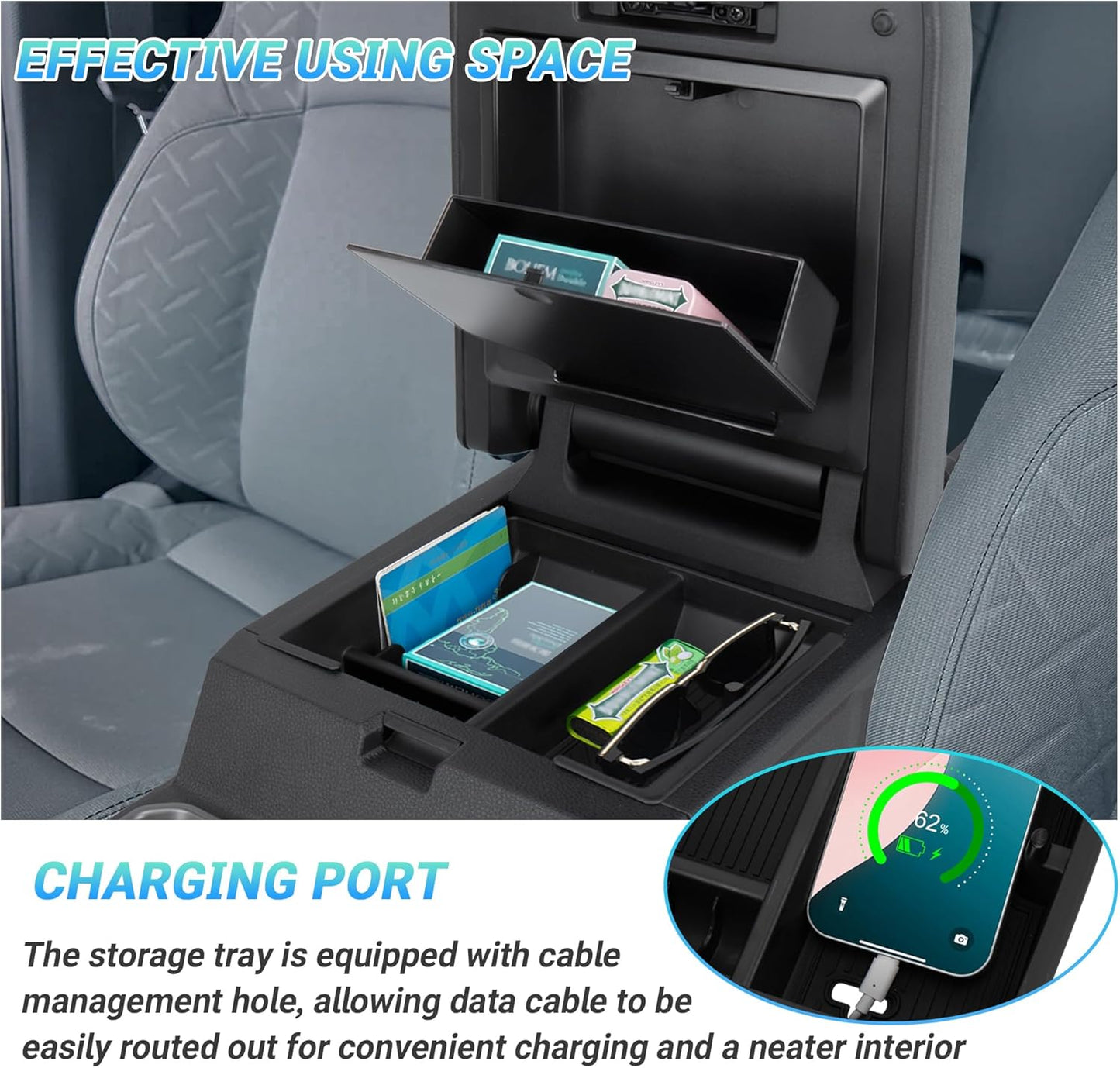 Center Console Organizer Compatible with 2025-2026 Toyota 4Runner (6th Gen) Interior Accessories, Armrest Organizer Tray Insert with Hidden Storage Box for Coin and Sunglasses