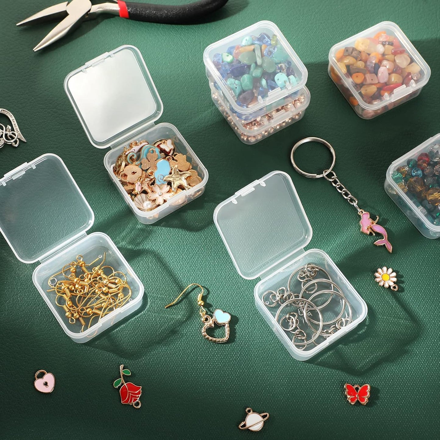 SATINIOR 48 Packs Clear Small Plastic Containers Transparent Storage Box with Hinged Lid for Items Crafts Jewelry (1.7 x 1.7 0.79 Inches)