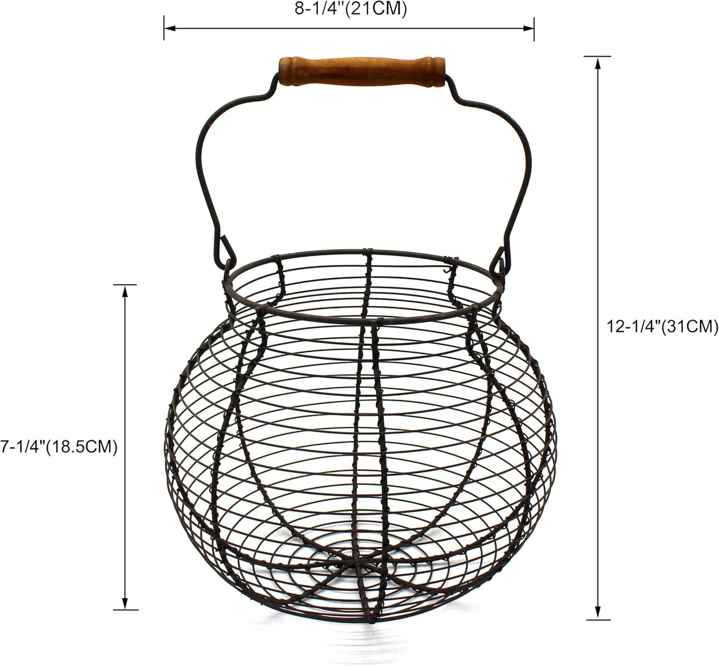 CVHOMEDECO. Antique Wire Egg Basket with Wood Handle Primitives Vintage Gathering Basket. Rusty
