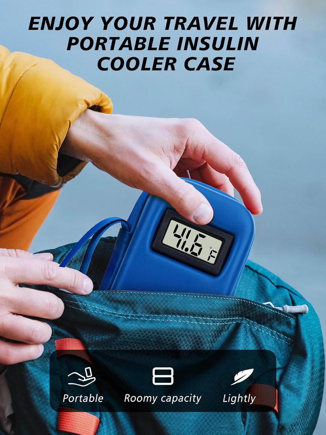YOUSHARES Insulin Cooler Travel Case with Temperature Display - Refrigerated Medicine Cooling Bag with 2 TSA Approved Ice Pack, Medication Pen Diabetic Supplies Organizer for Trip and Daily