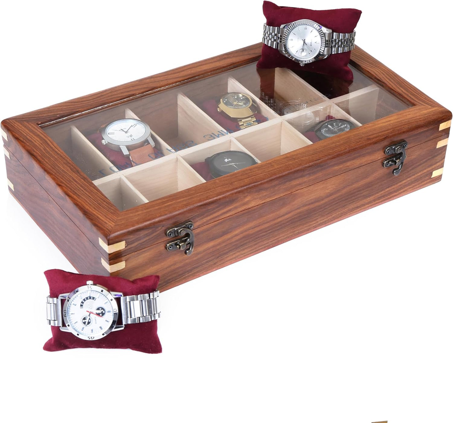 Wooden Watch Box for Men & Women, Watch Organizer & Display Case, Premium Long-Lasting Watch Holder for Storage, Elegant Gift for Watch Collectors (Glass Top, 12 Slots)