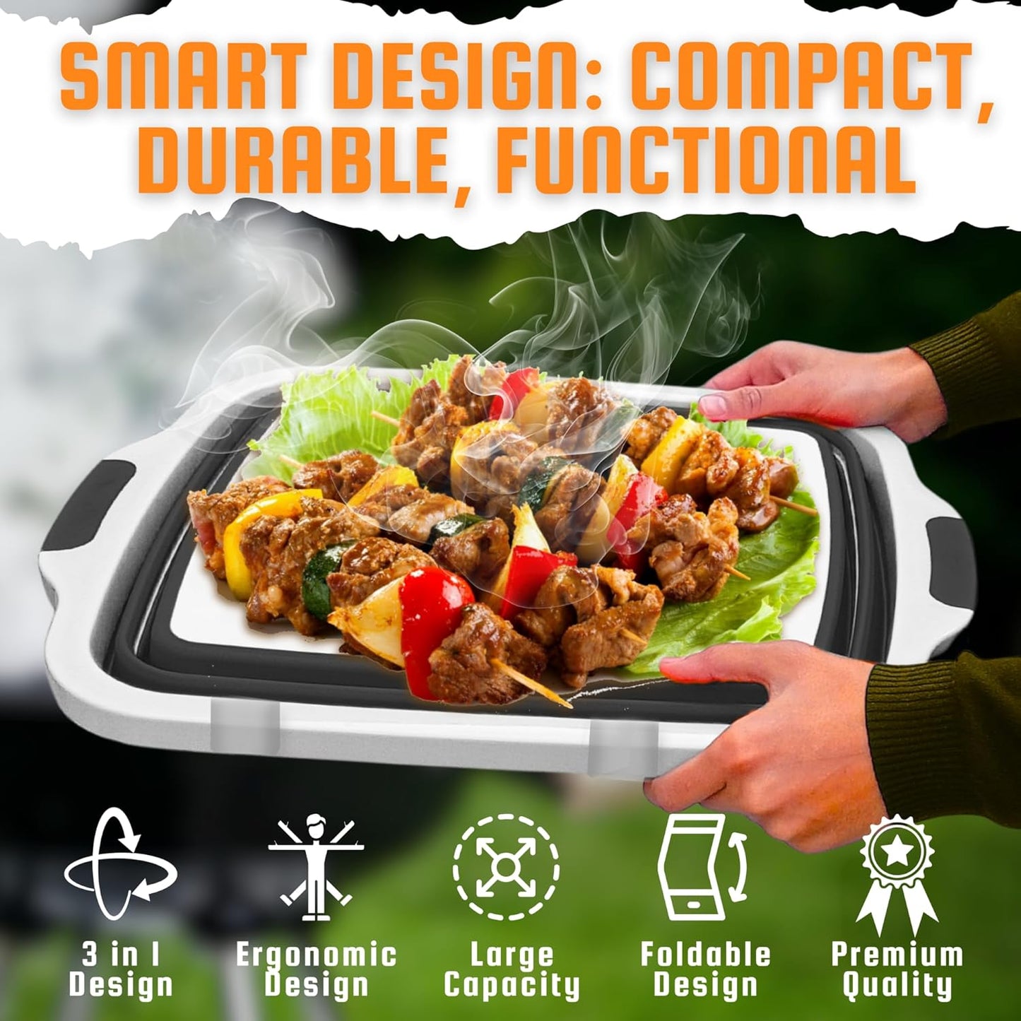 MAYALEAD BBQ Prep Tub with 2 Pcs Meat Shredder Claws, Collapsible Cutting Board, Cutting Board with Locking Lids, Drip Easy BBQ Prep Tub with lid-XL Size (Black)