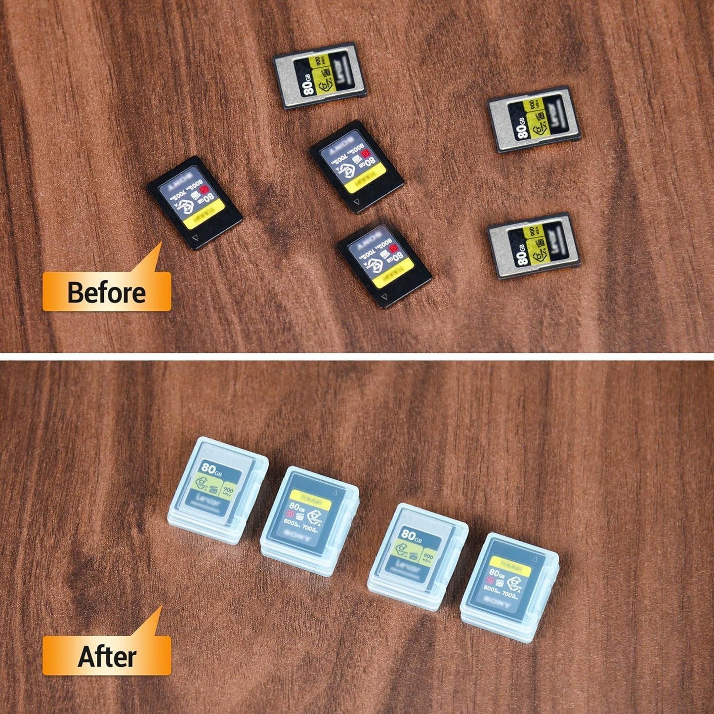 KIWIFOTOS 6 Pack CFexpress Type-A Memory Card Case Translucent with Labels Storage CFA Anti-Shock Card Holder (Case Only)