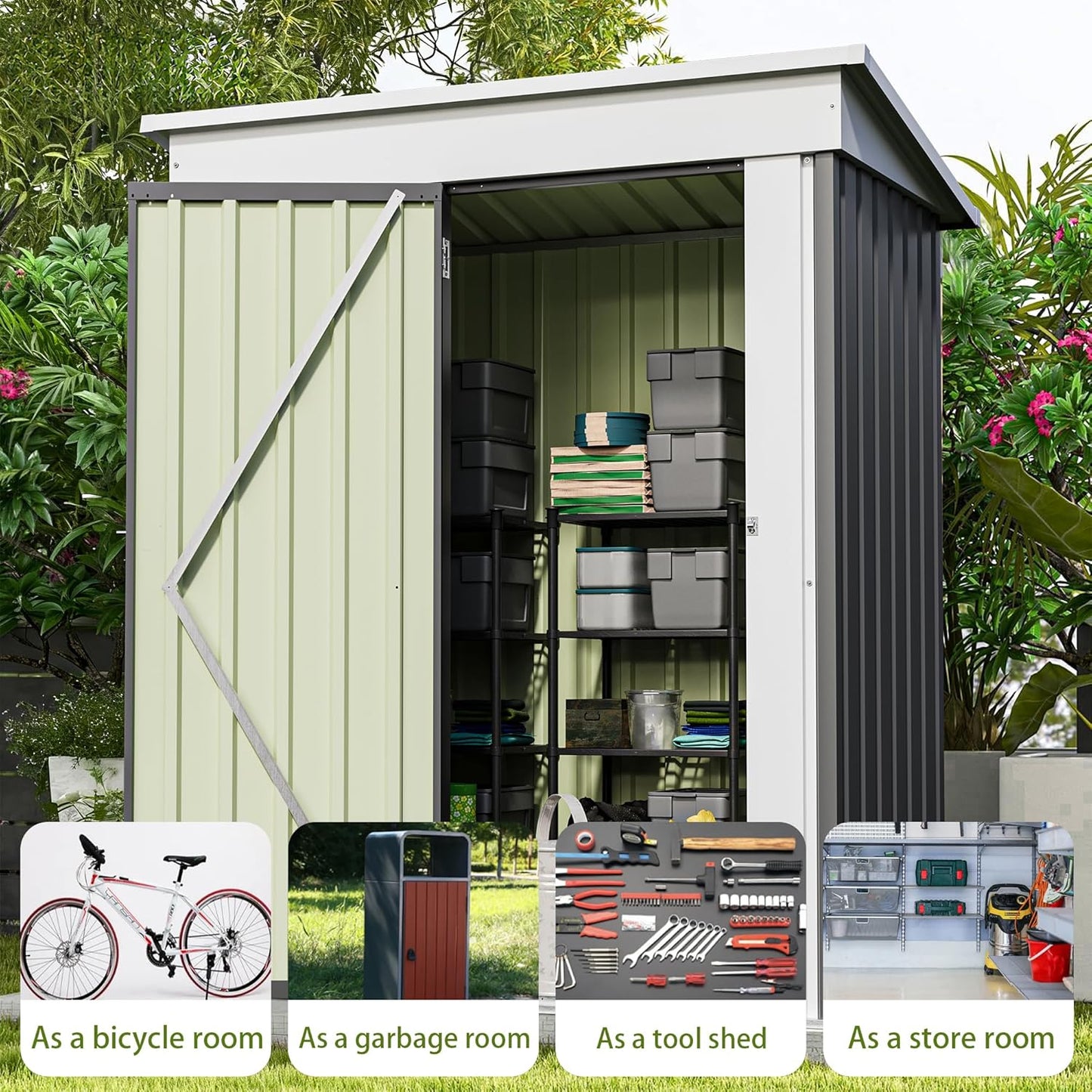 Patiowell 5x3 FT Outdoor Storage Shed, Garden Tool Shed with Sloping Roof and Lockable Door, Metal Shed for Backyard Garden Patio Lawn, Gray