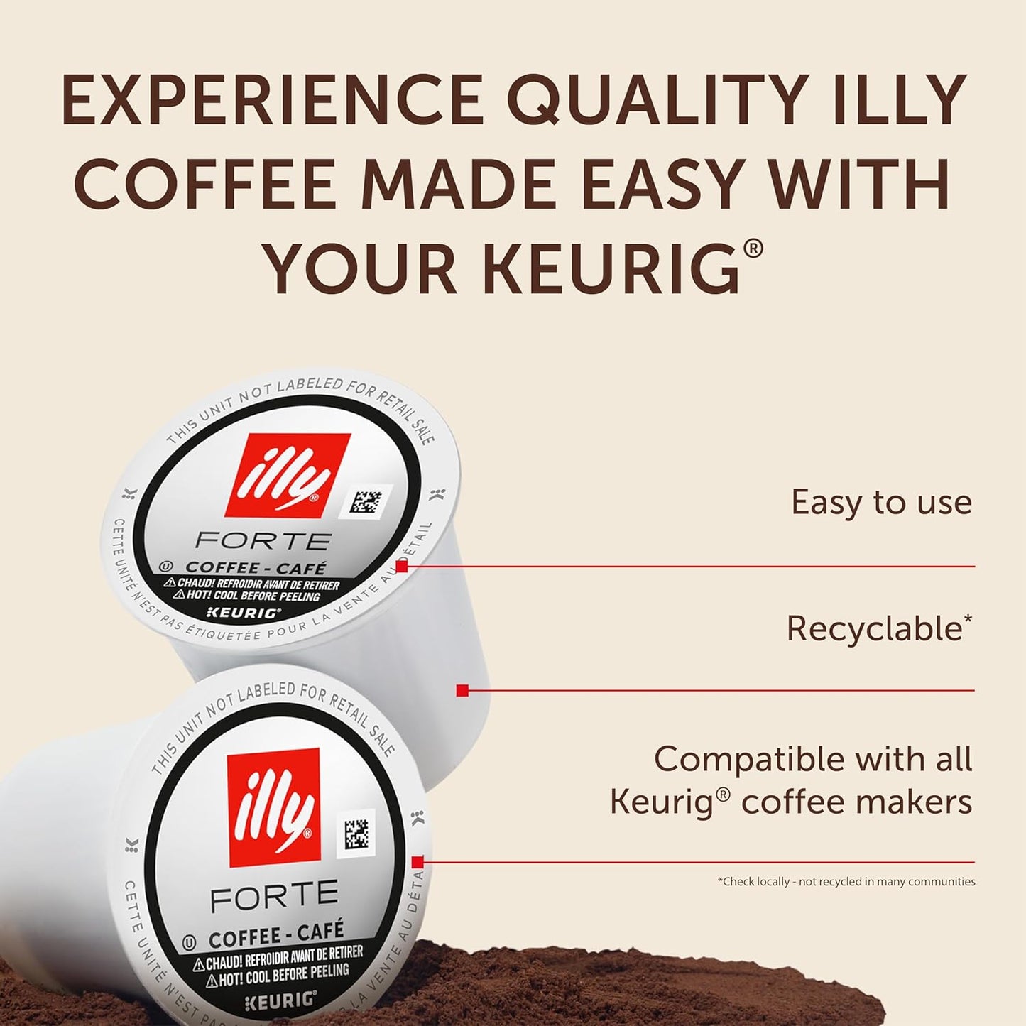 Illy Coffee K Cups - Pods For Keurig Machines – Forte Dark Roast – Toasted Bread & Dark Chocolate - Rich, Flavorful & Strong Flavor - No Preservatives – 10 Count, 6 Pack