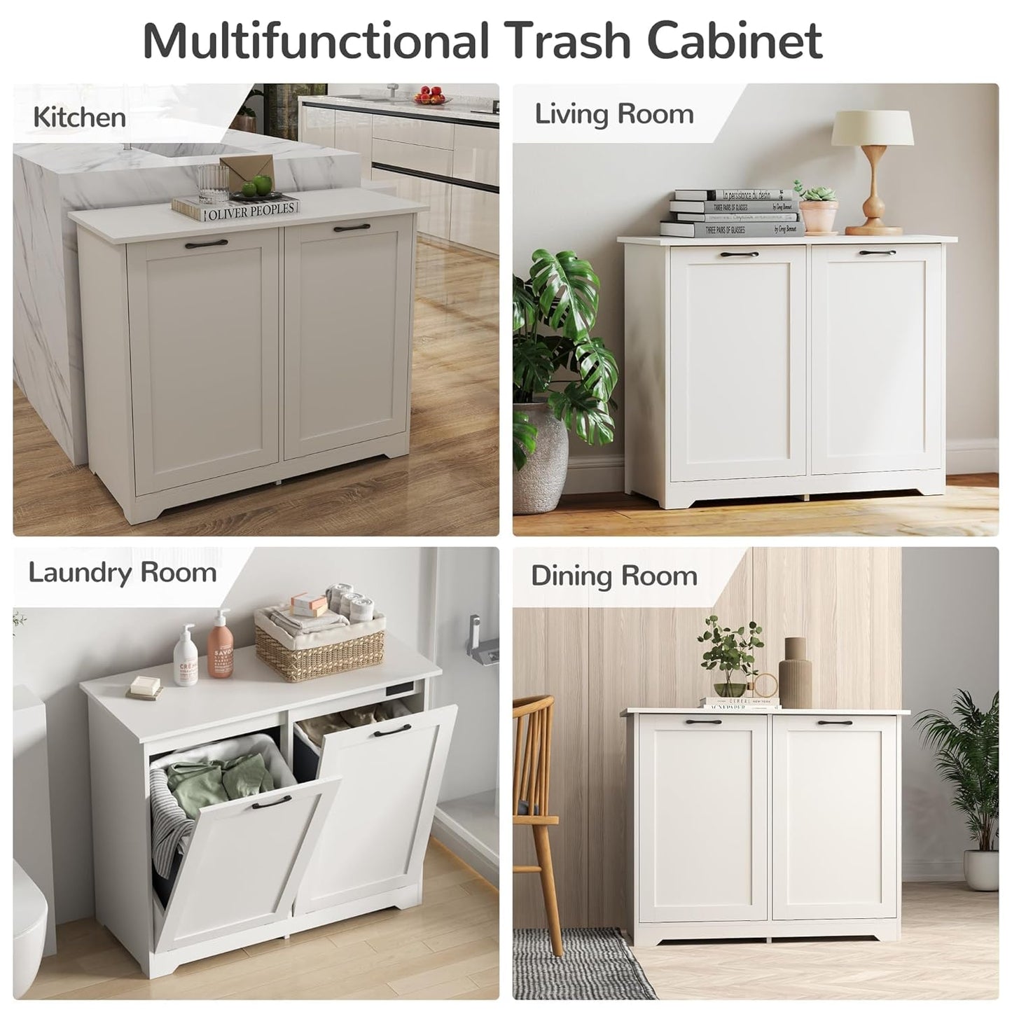 JAXPETY Double Tilt Out Trash Cabinet, Kitchen Hidden Garbage Can with Negative Ion & Deodorizing Function,Free Standing Recycling,Dog Proof 10 Gallon Trash Bin Cabinet for Bathroom, Living Room