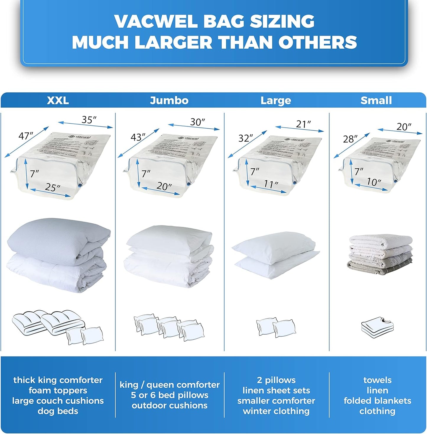 8-Pack Vacuum Storage Bags for Packing - Strong Vacuum Space Bags for Clothes - Premium Space Saver Quality - Size 28" x 20"