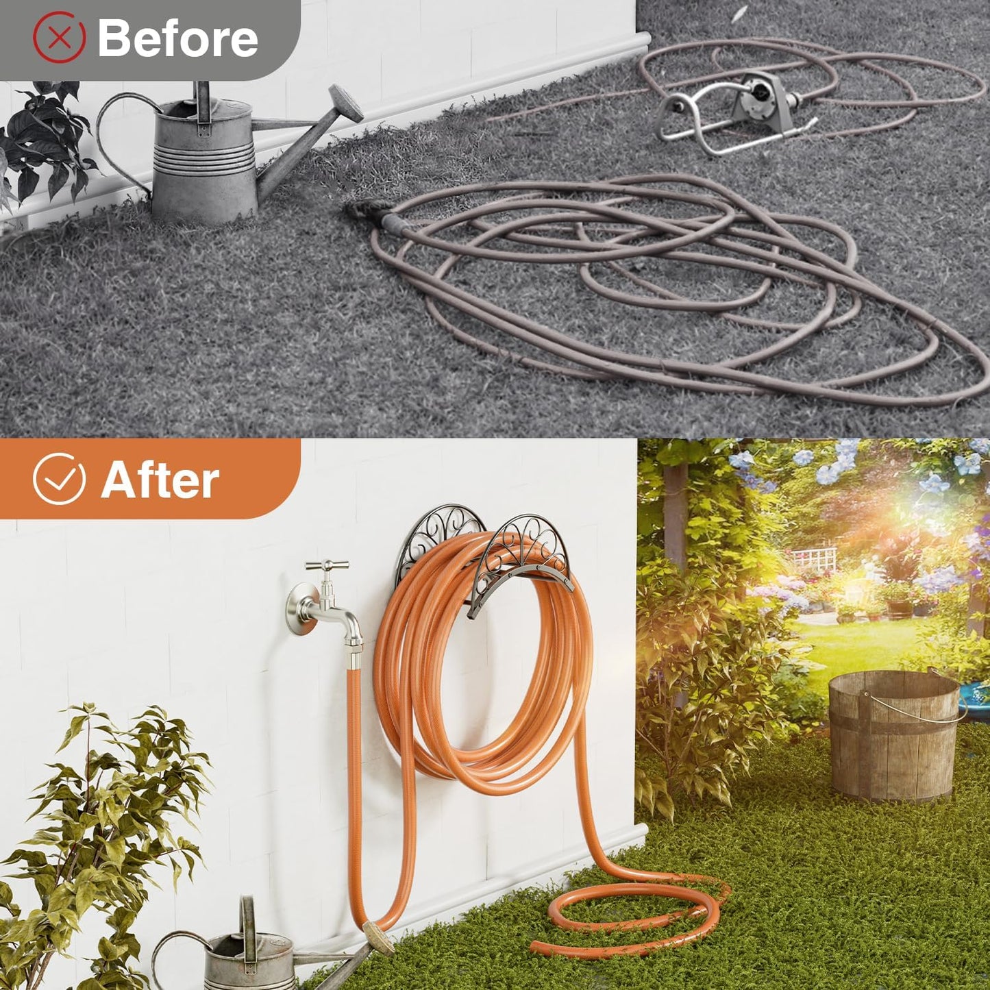 Wall Mounted Hose Holder - Metal Water Hose Holder - Hose Hanger Hose Hook for Water Hose Extension Cords Vacuum Hose.