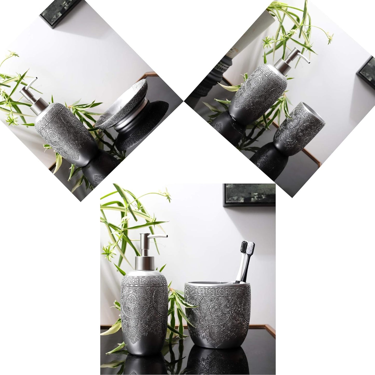 Hymmah Bathroom Accessories Set,Toothbrush Holder,Farmhouse Bathroom Decor,4 Pcs Resin Gift Set Apartment Necessities, Contain Toothbrush Cup,Soap Dispenser,Soap Dish,Tumbler