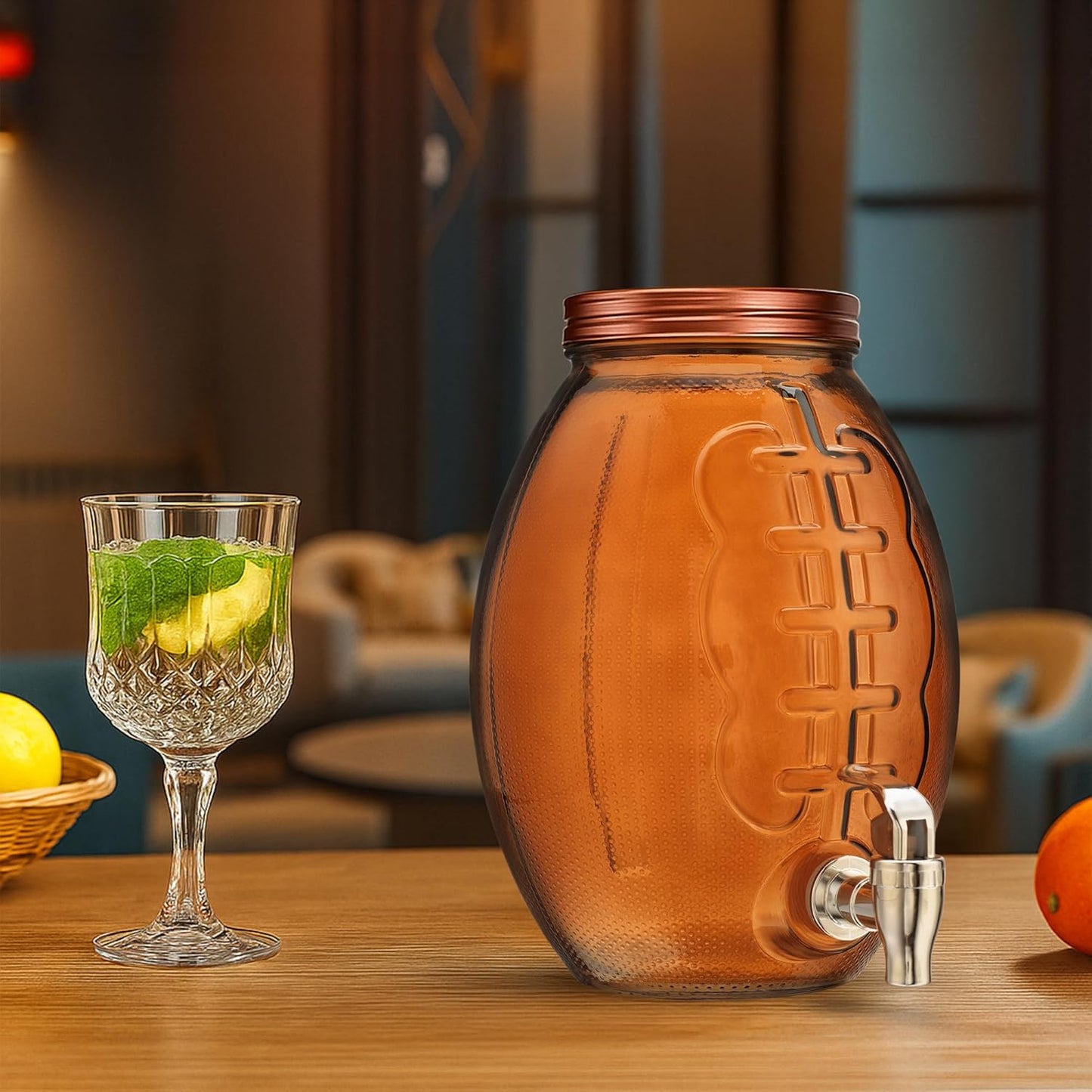 Football Shaped Drink dispenser, Glass Beverage Dispenser For Football Party & decorations, Drink Dispenser With 100% Leakproof Spigot Perfect For Parties And Daily Use 1 GALLON