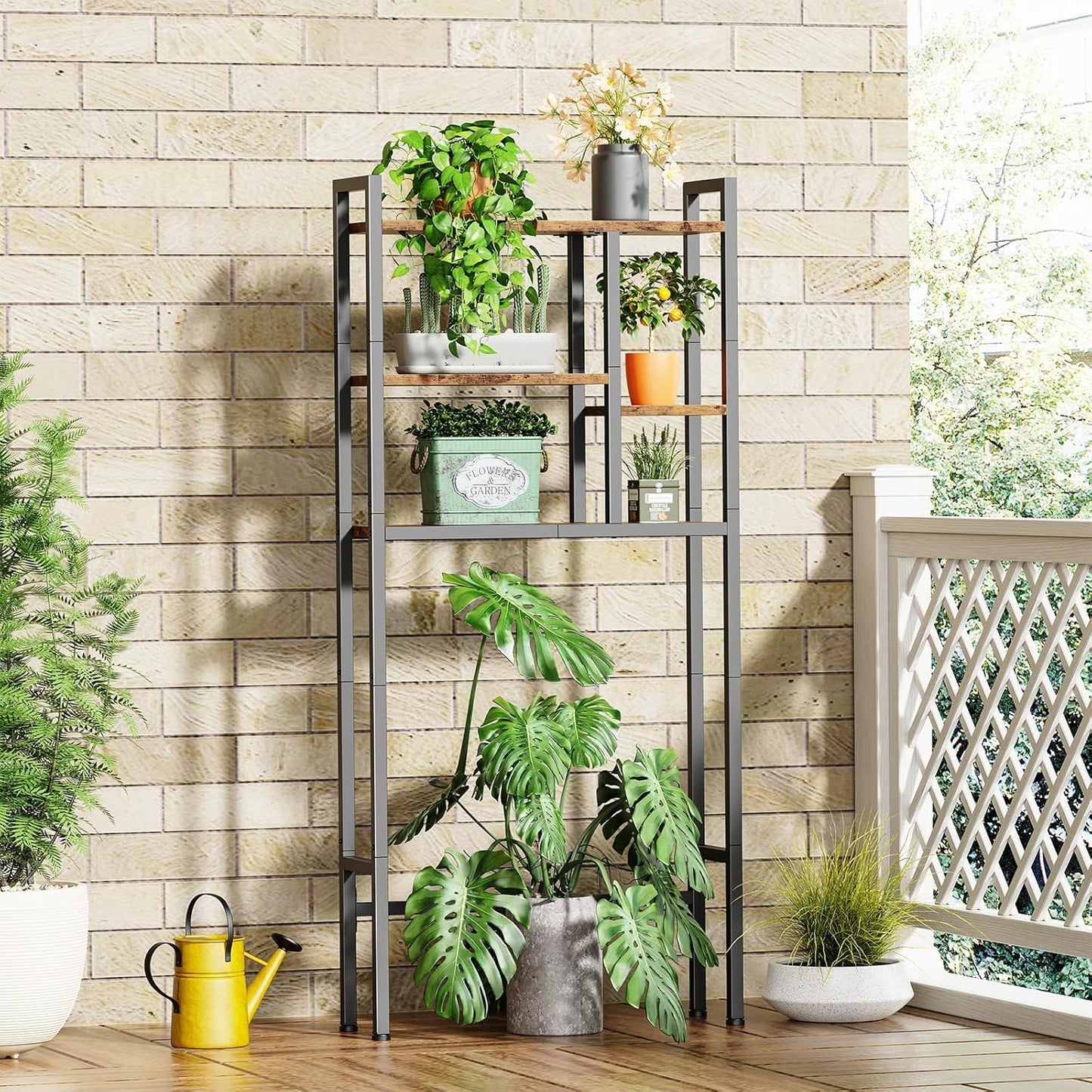 Over-The-Toilet Storage Rack, 3-Tier Bathroom Shelves Over Toilet, Above Toilet Storage, Behind Toilet Bathroom Organizer, Space Saver, Freestanding, Rustic Brown