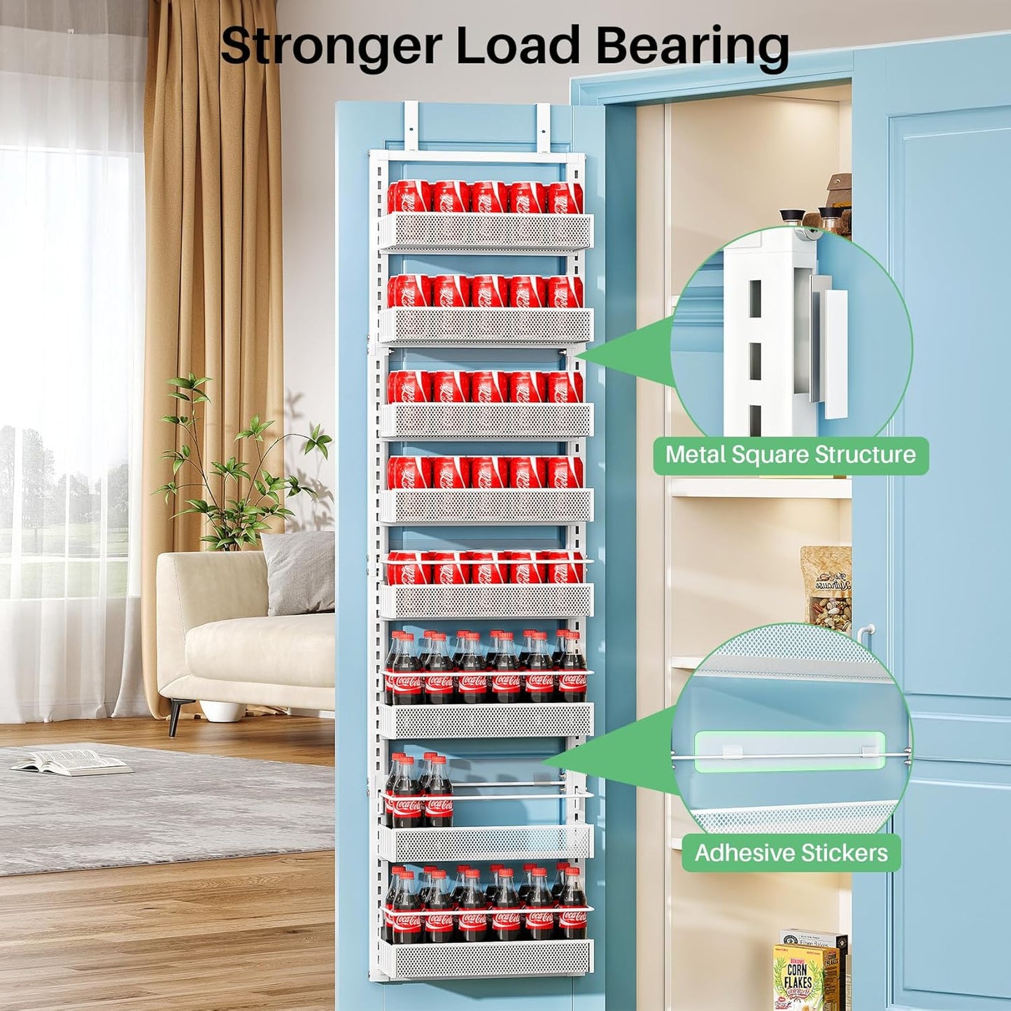 SNTD Over the Door Pantry Organizer - 8 Tier Adjustable Pantry Door Spice Organizer, Large Capacity Hanging Door Spice Rack for Kitchen Pantry Organizers and Storage (White, 12.3" W x 4.7" D x 69" H)
