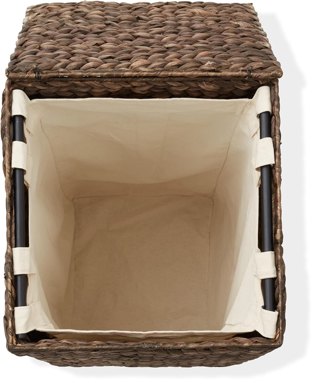 Casafield Laundry Hamper with Lid and Removable Liner Bag - Espresso Dark Brown, Woven Water Hyacinth Square Laundry Basket Sorter for Clothes, Towels
