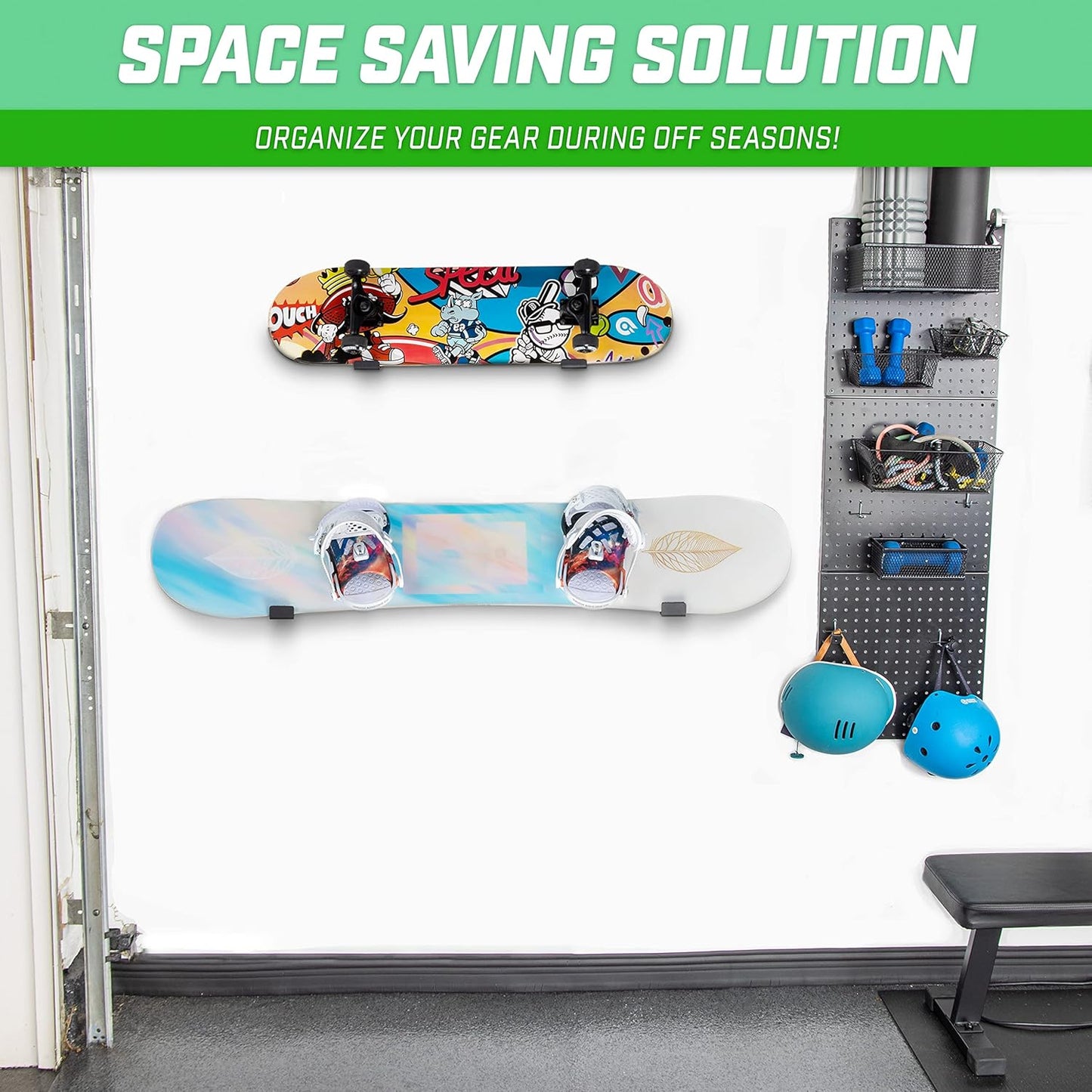 GoSports Universal Snowboard & Skateboard Wall Mount Display Racks - 2 Pack Foam Padded Hangers
