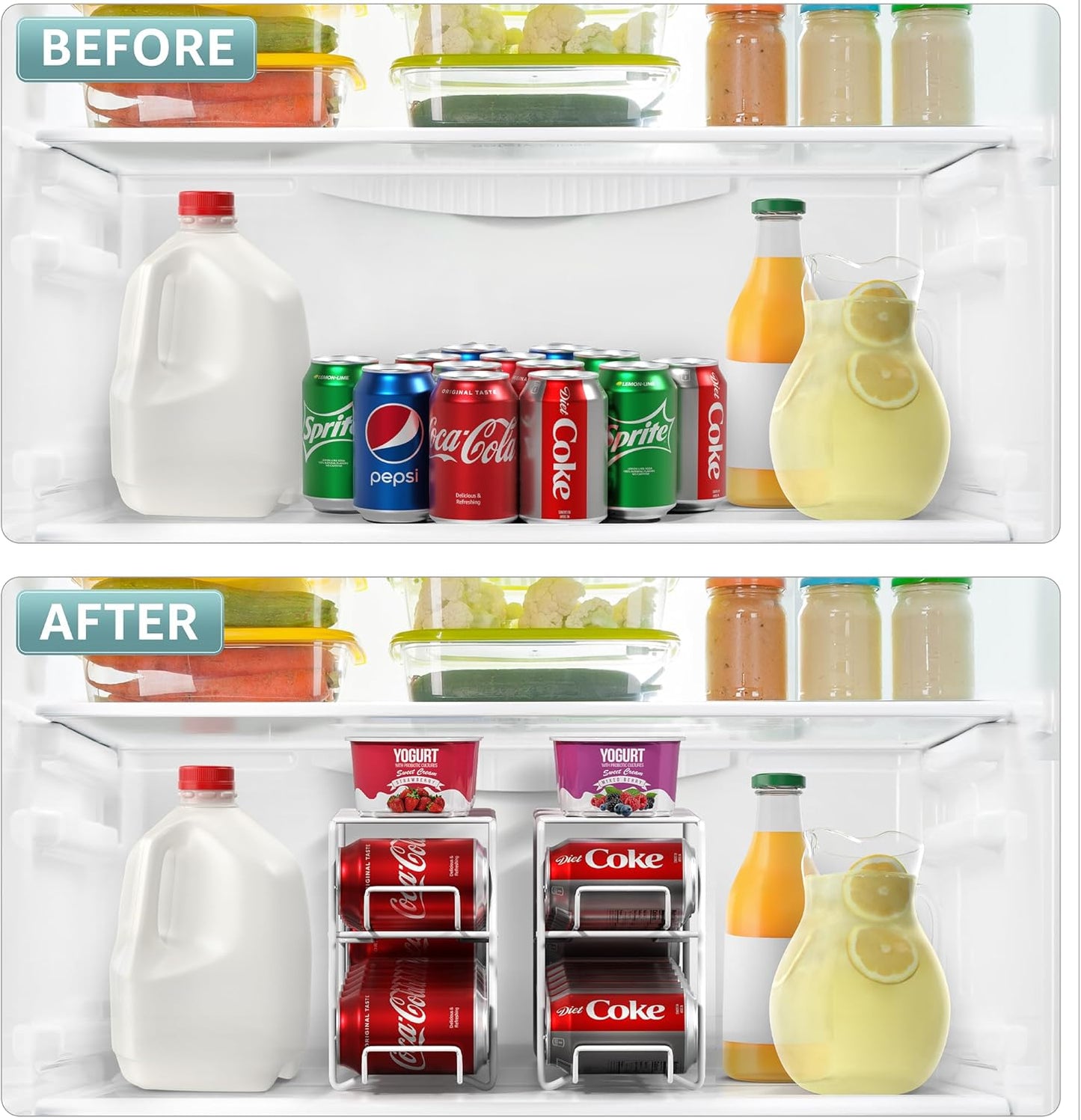 Sorbus Soda Can Rack Beverage Dispenser Dispenses 12 Standard Size 12oz Cans - Refrigerator Can Dispenser Rack (2 Pack, White)