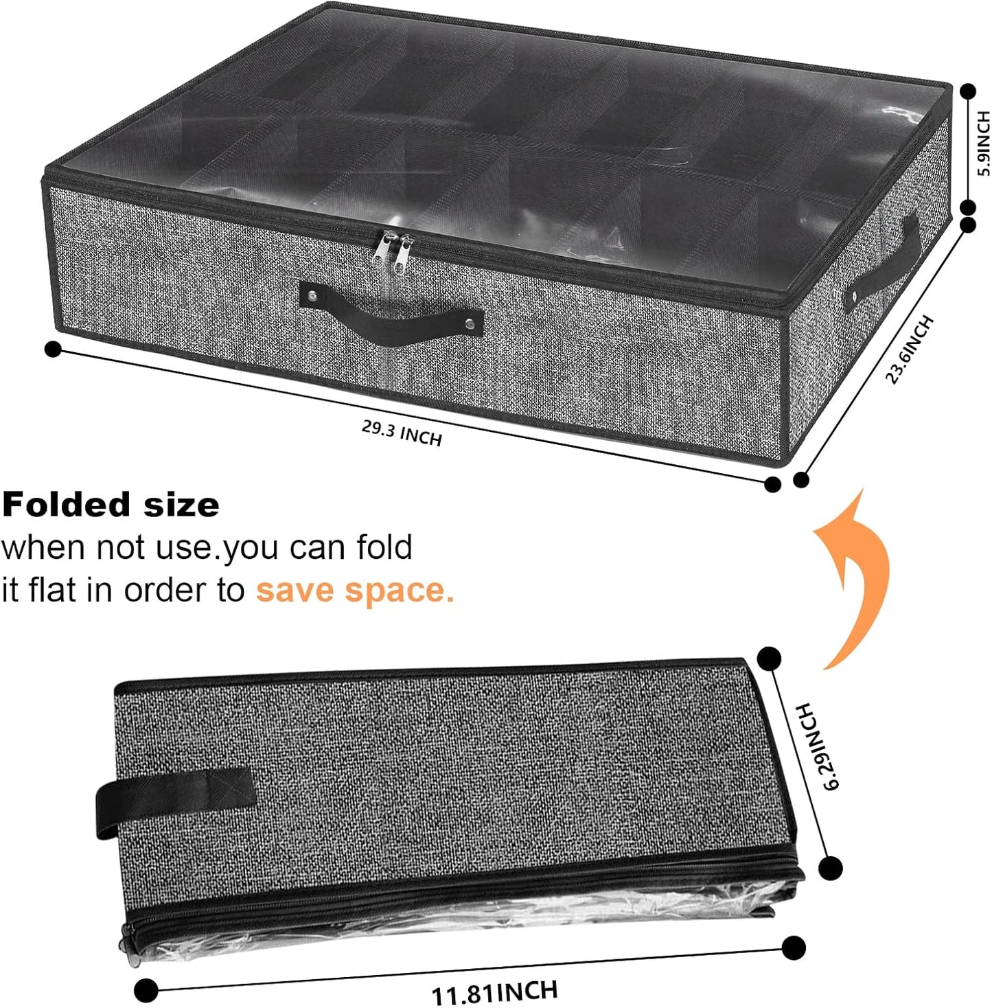 homyfort Under Bed Shoe Storage Organizer Fits 12 Pairs- Underbed Shoe Container Solution Shoes Box Bins with Clear Window for Sneakers,High Heels,Flip Flop(Black)