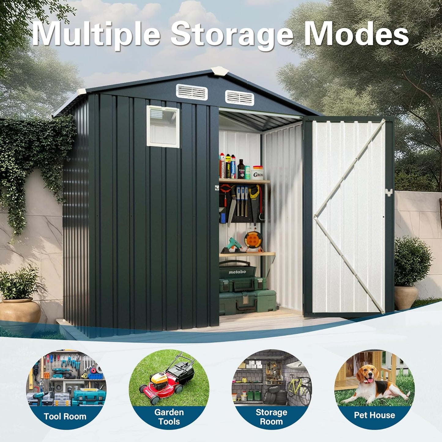 Metal Storage Shed, 6X3.6 FT Lockable Outdoor Tool Shed with Air Vent and Clear Windows, Galvanized Steel Garden Shed for Backyard, Patio, Garden, Bike Storage or Outdoor Use, Grey