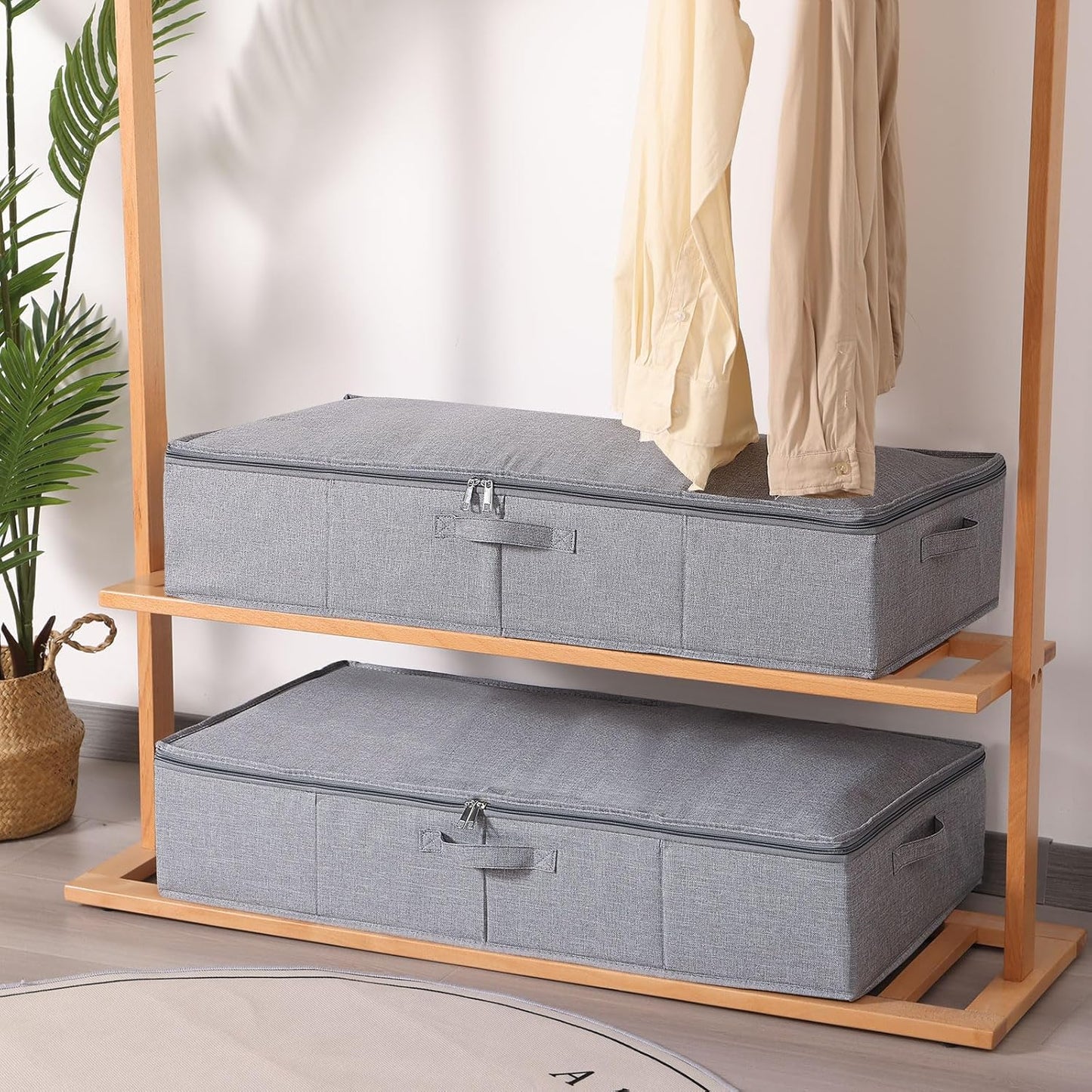Underbed Storage Organizers, 31.5 x 15.7 x 5.9 Inch Container Bags with Lids, Storage Boxes With Handles for Blanket, Pillows, Shoes, Grey, 3 Pack