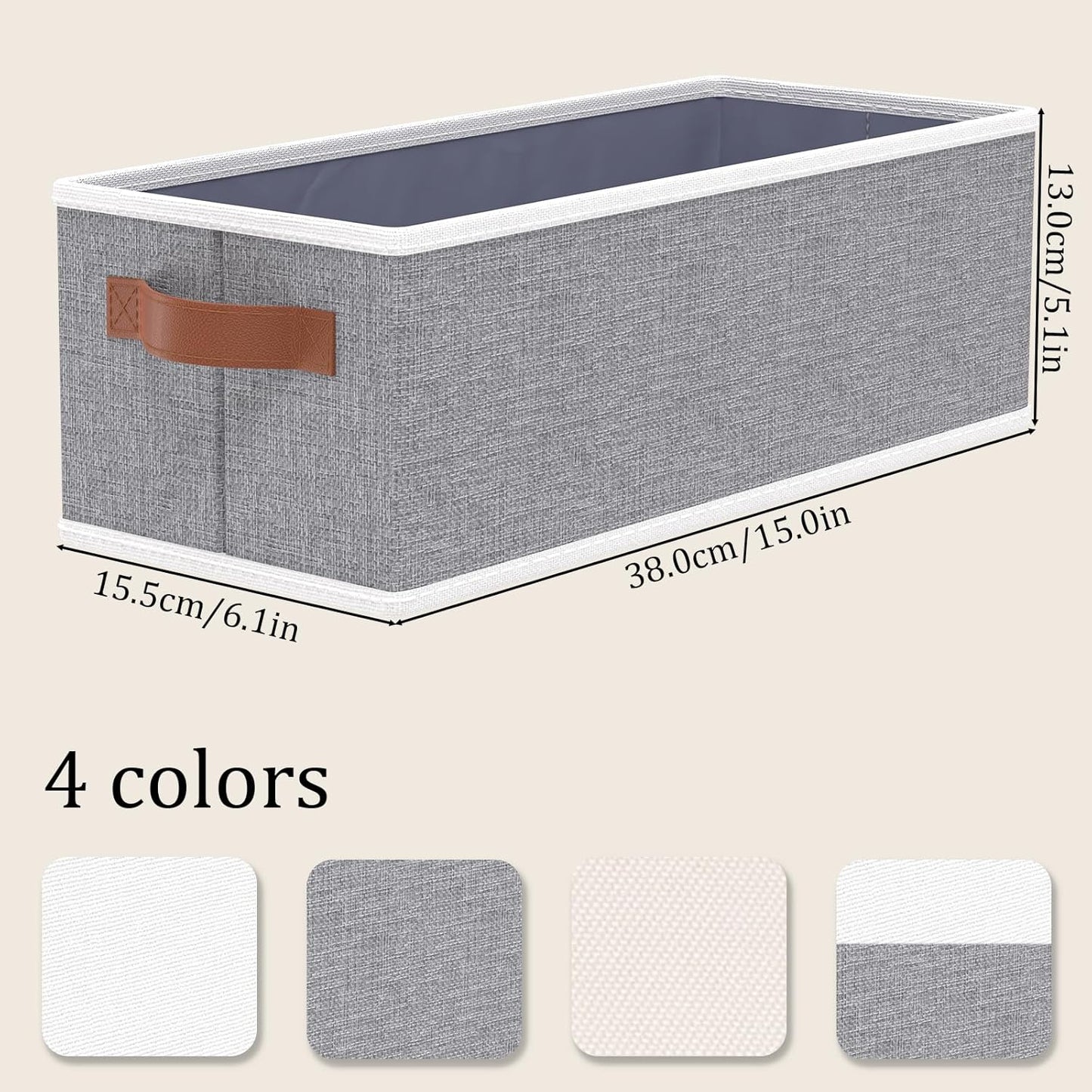 OUTBROS Storage Bins, Foldable Baskets for Organizing, Fabric Boxes With Handles, For bedrooms, living rooms, Shelves, Grey, 15 x 6.1 x 5.1 inch, 6-Pack