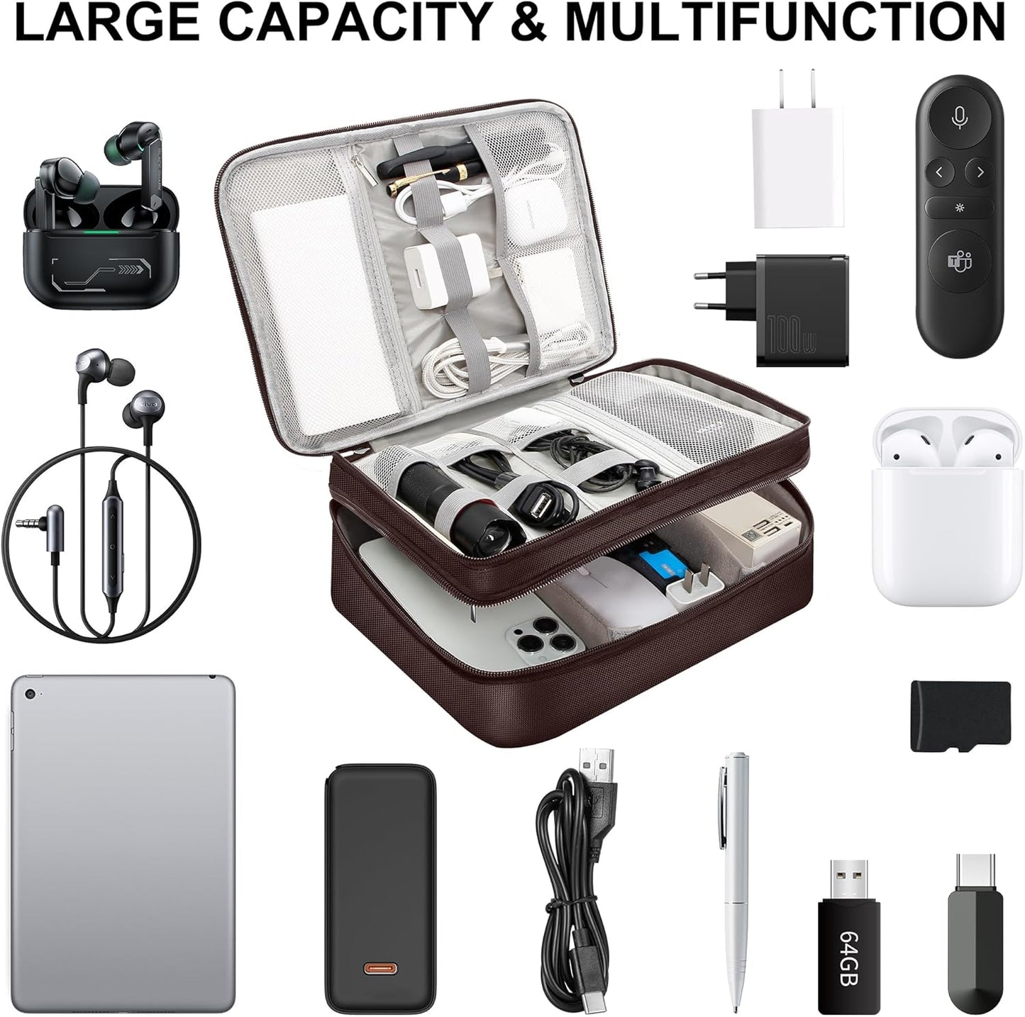 CILLA Electronic Organizer Travel Case, Travel Cord Organizer Case Portable Waterproof Cable Organizer Bag for Charger, Cord, USB, Power Bank, Earphone