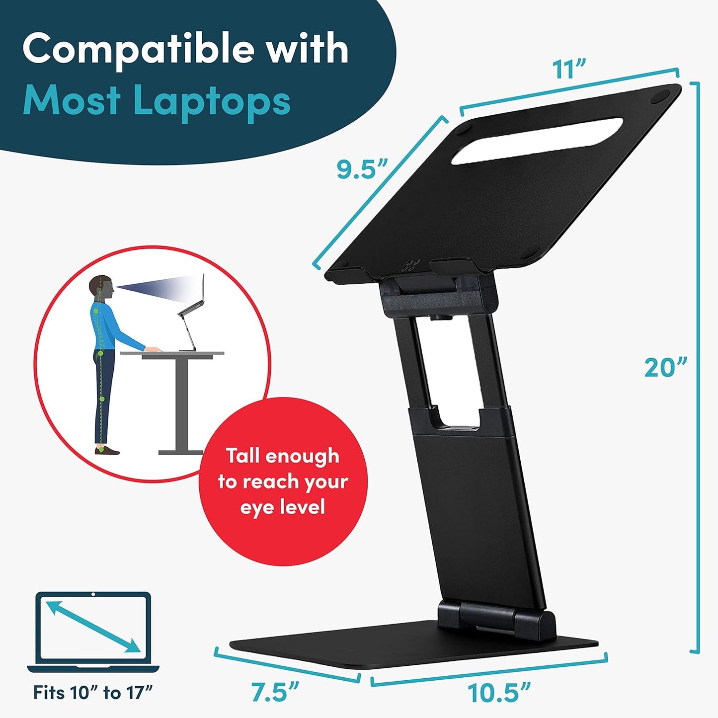 Lifelong Ergonomic Adjustable Laptop Riser - Fits 10-17 Inch Laptops & MacBooks - Portable Desk Laptop Stand