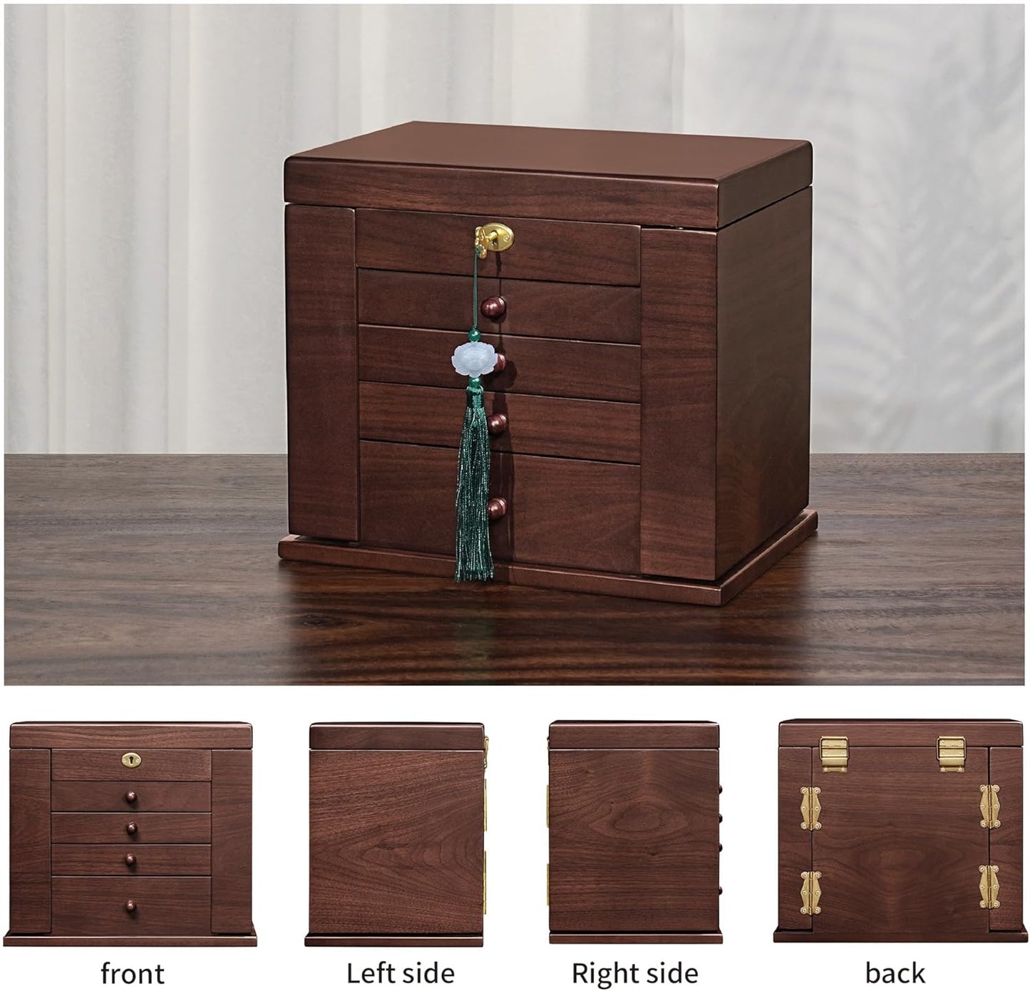 Wooden Jewelry Boxes for Women with Lock,Large Capacity Jewelry Boxes & Organizers,Vintage jewelry organizers and storage,dresser top jewelry organizer,Gift for Wives & Mothers