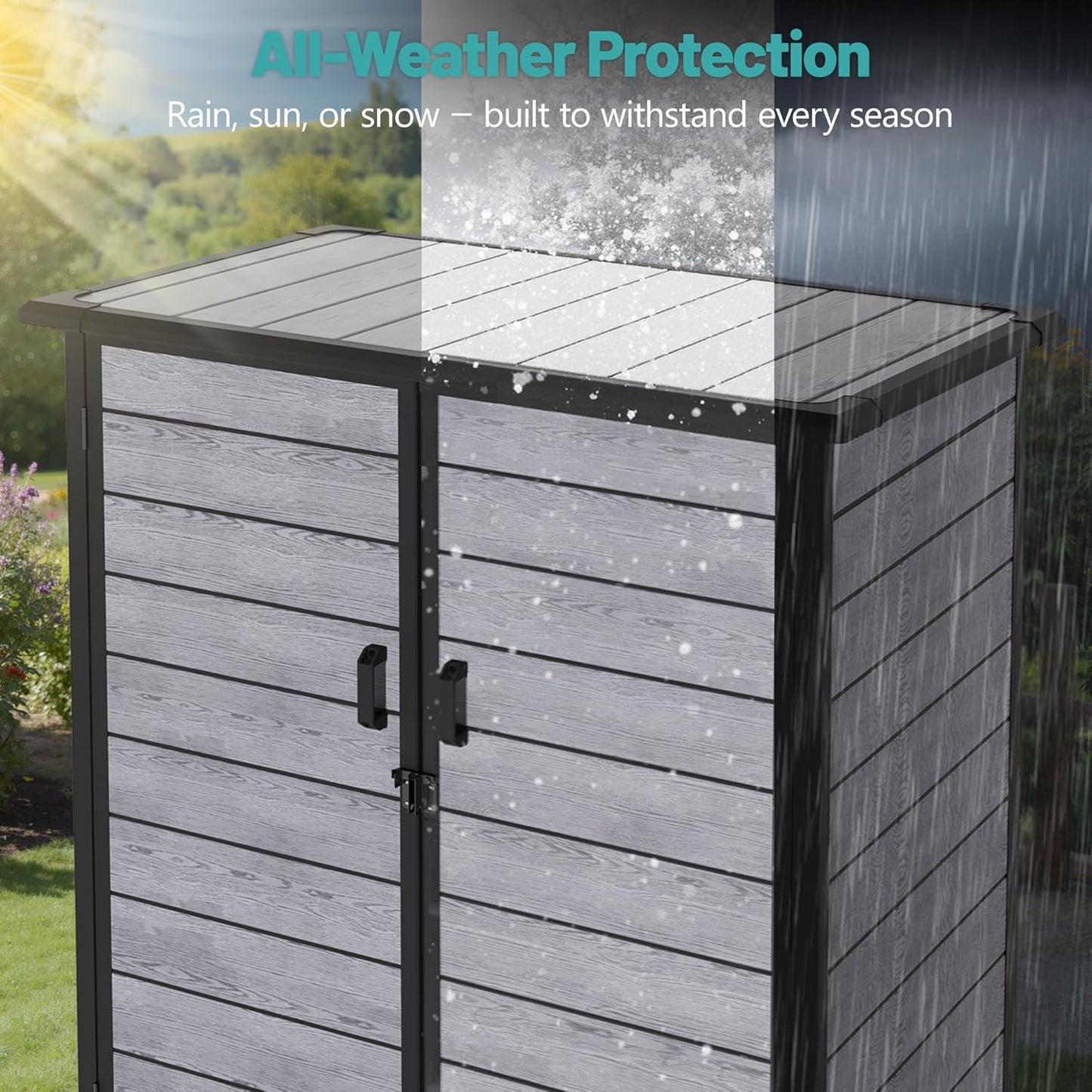 Outdoor Storage Shed, 56.8 Cu.Ft Resin Shed, 4.6 x 5.6 FT Waterproof Garden Tool Shed with Double Doors & Adjustable Shelves, Backyard Storage Cabinet for Tools, Bikes & Patio Furniture (Darkgray)
