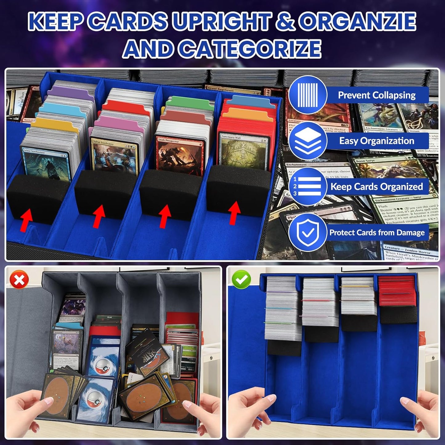 AOBOPLE Trading Card Storage Box,3200+ Card Box Storage with 24 Dividers and 4 Foam Supporters PU Leather Magnetic Cards Deck Case for MTG,TCG, Magic and Sport Cards,Great Gift for Card Collectors