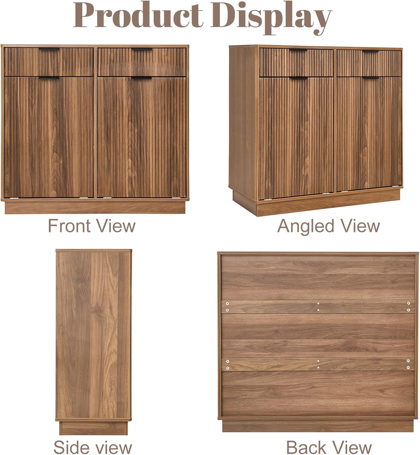 Double Tilt Out Trash Can Cabinet, Laundry Hamper Cabinet with 2 Drawers, Trash Can Holder Cabinet, Wave-Textured Front, 2 × 10 Gallon, Walnut
