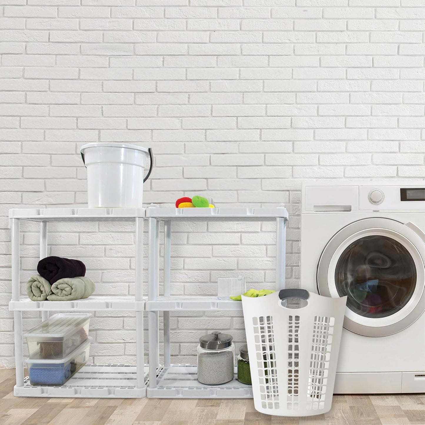 Gracious Living Laundry Basket, Easy Carry Flex Collapsible Hamper, 87.5 Liters, White - Large Plastic Clothes Storage Organizer for Home, Bathroom, and Bedroom