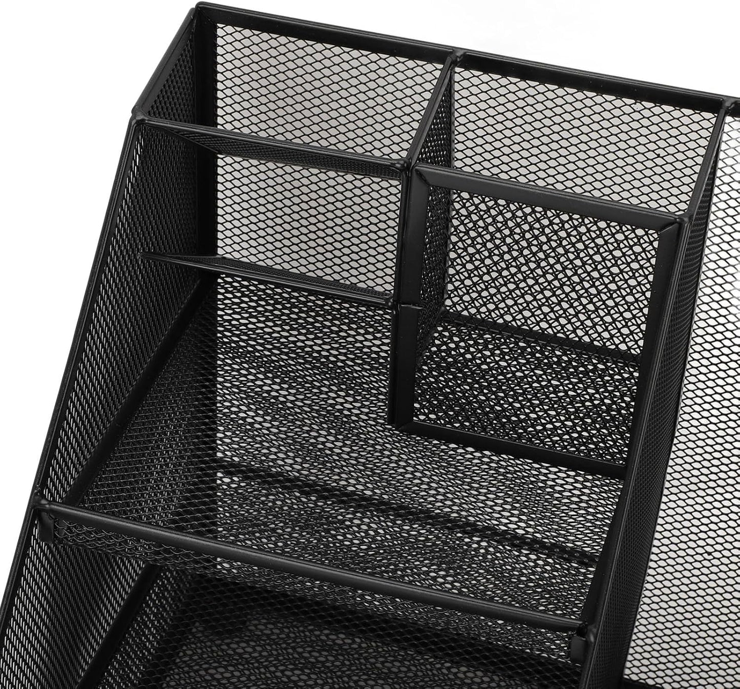 Metal Mesh Desk Organizer, Multifunctional Pen Holder & Office Supplies Organizer with Durable Lightweight Black Iron Design
