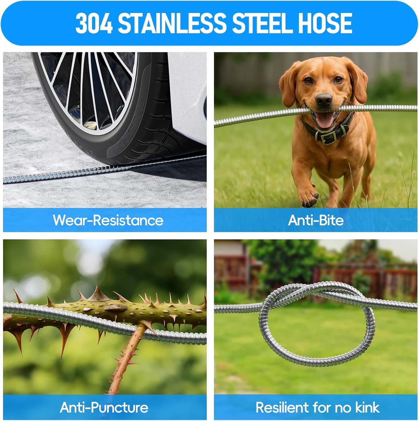 SPECILITE Stainless Steel Garden Hose Reel with 100FT Drinking Water Hose and 6.2FT Leader Pipe, Wall/Floor Mounted Metal Spool with Crank Handle, UV Resistant for Outside, Yard, Patio