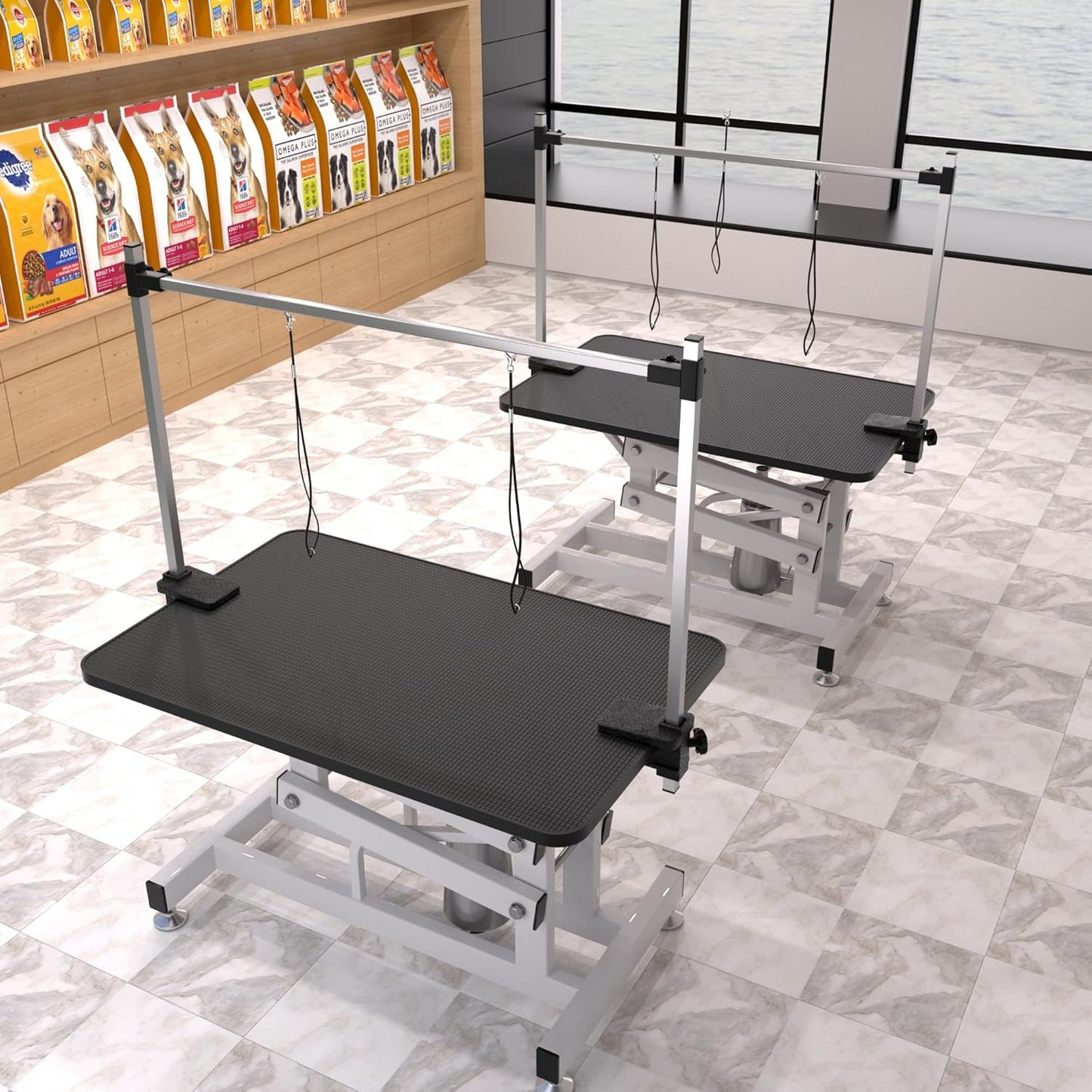 Hydraulic Dog Pet Grooming Table, 42 Inch Heavy Duty Z Lift Structure Professional Dog Grooming Table Suitable for Large Dogs at Home with Adjustable Overhead Arms, Clamps and 2 Grooming Noose, Black