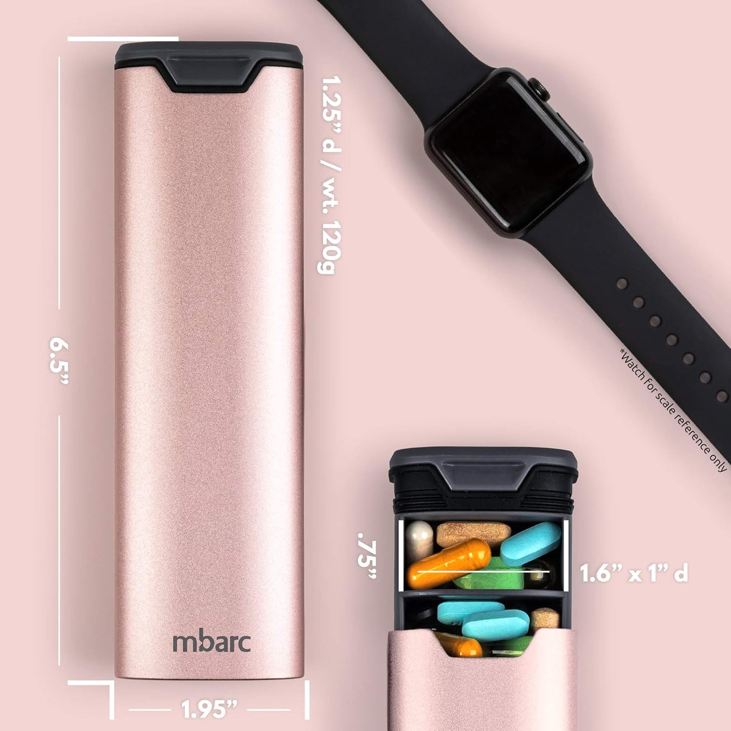7 Day Weekly Pill Organizer by mbarc - Premium Stylish Aluminum and Wood Large Capacity Pill Box for Supplements, Pills, Vitamins and Medicine.