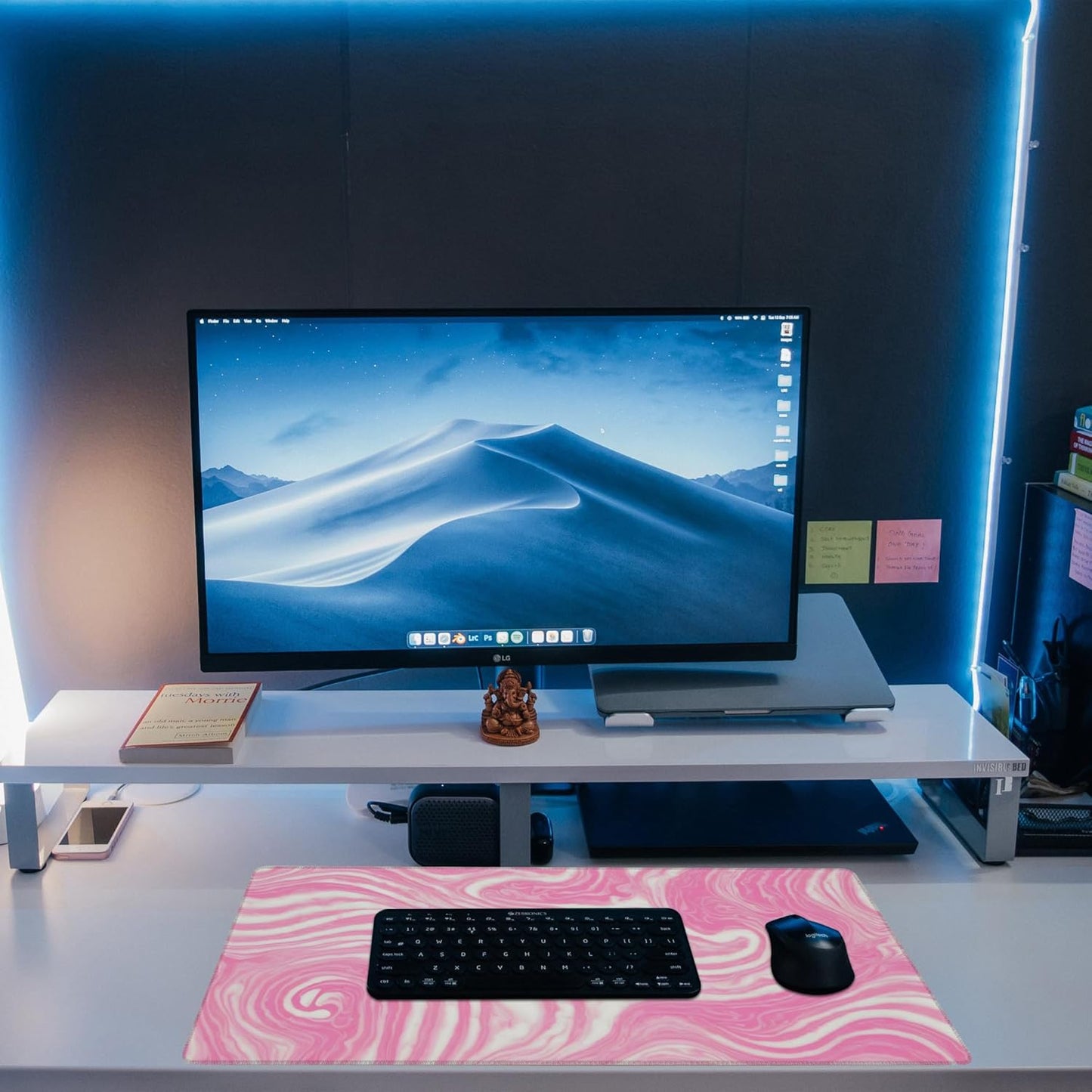 Desk Pad,Pink Marble Swirls Texture Desk Mat,Flow Liquid Waves Large Gaming Mouse Pad for Desk,Extended Big Computer Keyboard Mouse Pad with Non-Slip Base and Stitched Edge,31.5"x11.8"