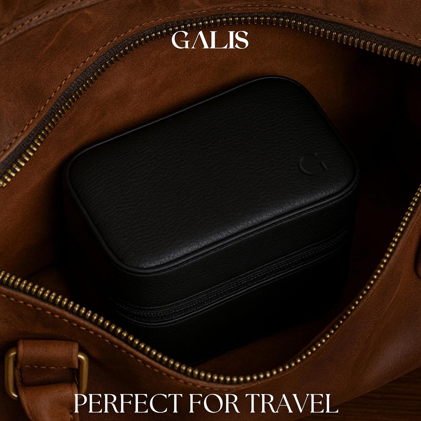 Galis Luxury Watch Travel Case for Men High End Portable 2-Slot Watch Holder and Watch Case, Premium Watch Box for Men, Jewelry Storage Organizer, Gift for Him, Fathers, Husband (Black & Orange)