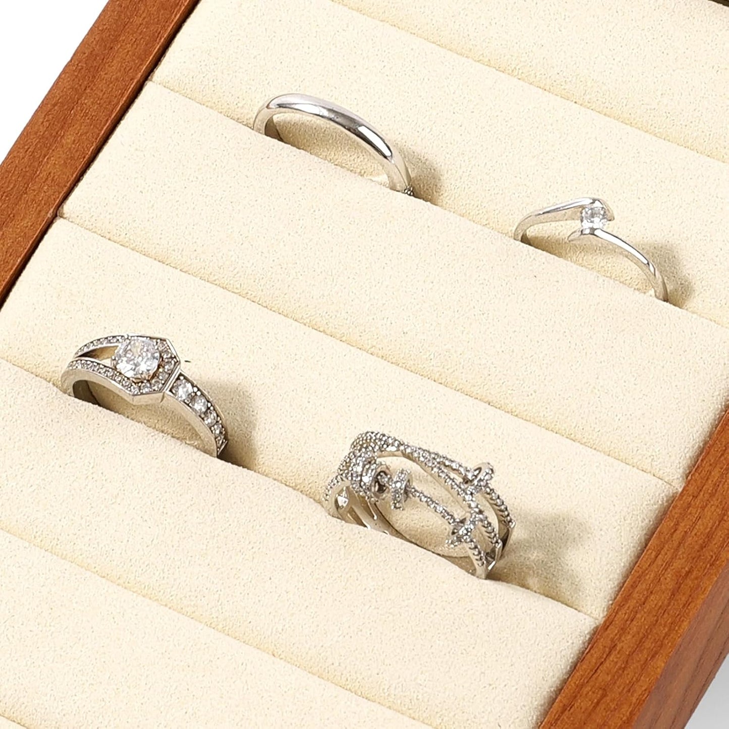 Small Jewelry Rings Display Tray Solid Wood Jewelry Display Organizer Tray for Rings Stud Earrings(Beige)