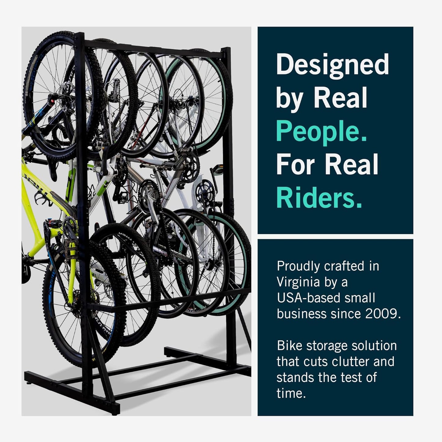 StoreYourBoard Indoor Bike Rack - Freestanding 5 Bike Storage Stand - Heavy-Duty Bike Holder for Garage or Home - Space-Saving Indoor Bike Stands for Road, Mountain, and Hybrid Bicycles - Black