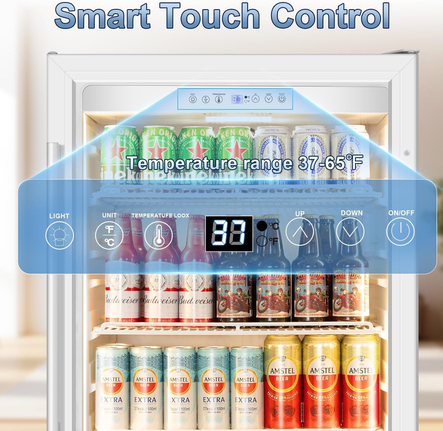 Beverage Refrigerator, 4.9 Cubic Feet Undercounter/Freestanding 24 Inch Beverage Fridge with Glass Door, LED Light, Safety Lock, Touch Control, Low Noise (White)