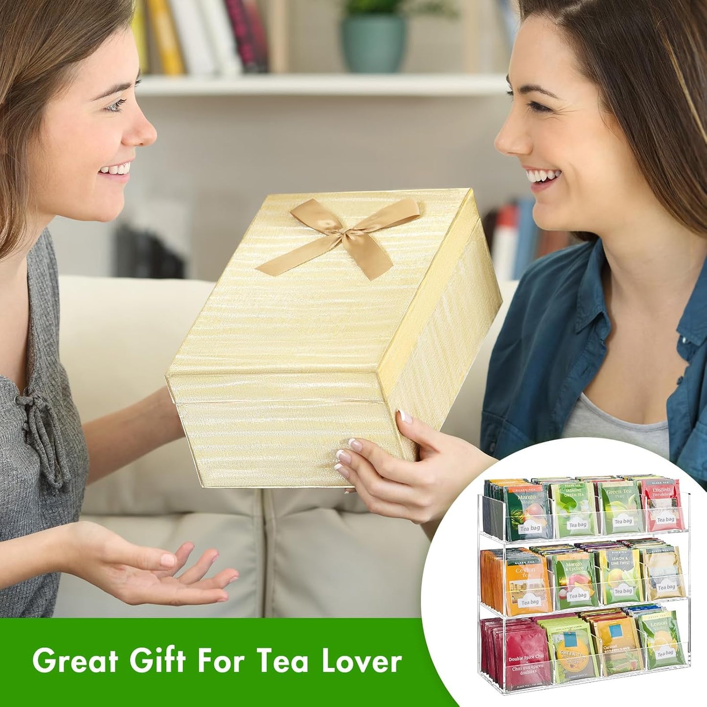 BEYGORM Acrylic Tea Bag Organizer for 216 Tea Packets, No Assembly Required, Display Holder for Countertop, Vertical Tea Bag Caddy for Cabinet, Tea bar Accessories, Teabags Storage Containers